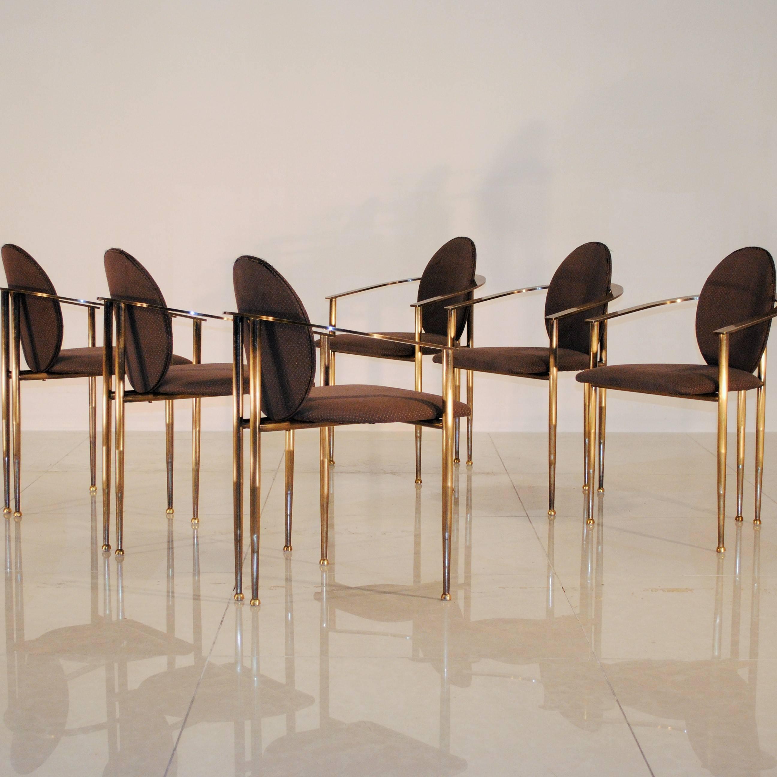 Late 20th Century Elegant Set of Six Bronze Patina and Gold Plated Dining Chairs by Belgochrom