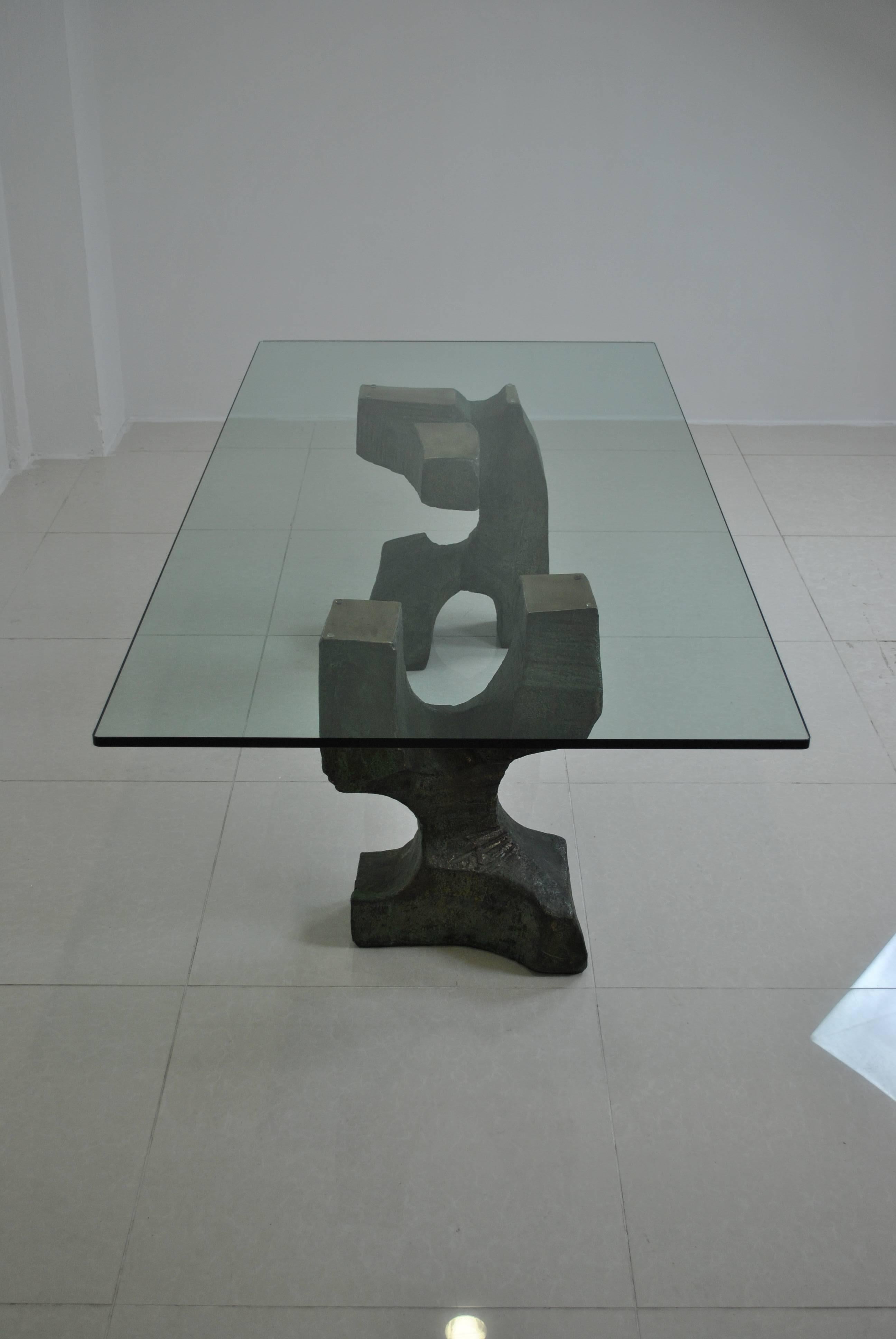 Patinated Bonze Brutalist Dining Table by Valenti, Spain, circa 1980