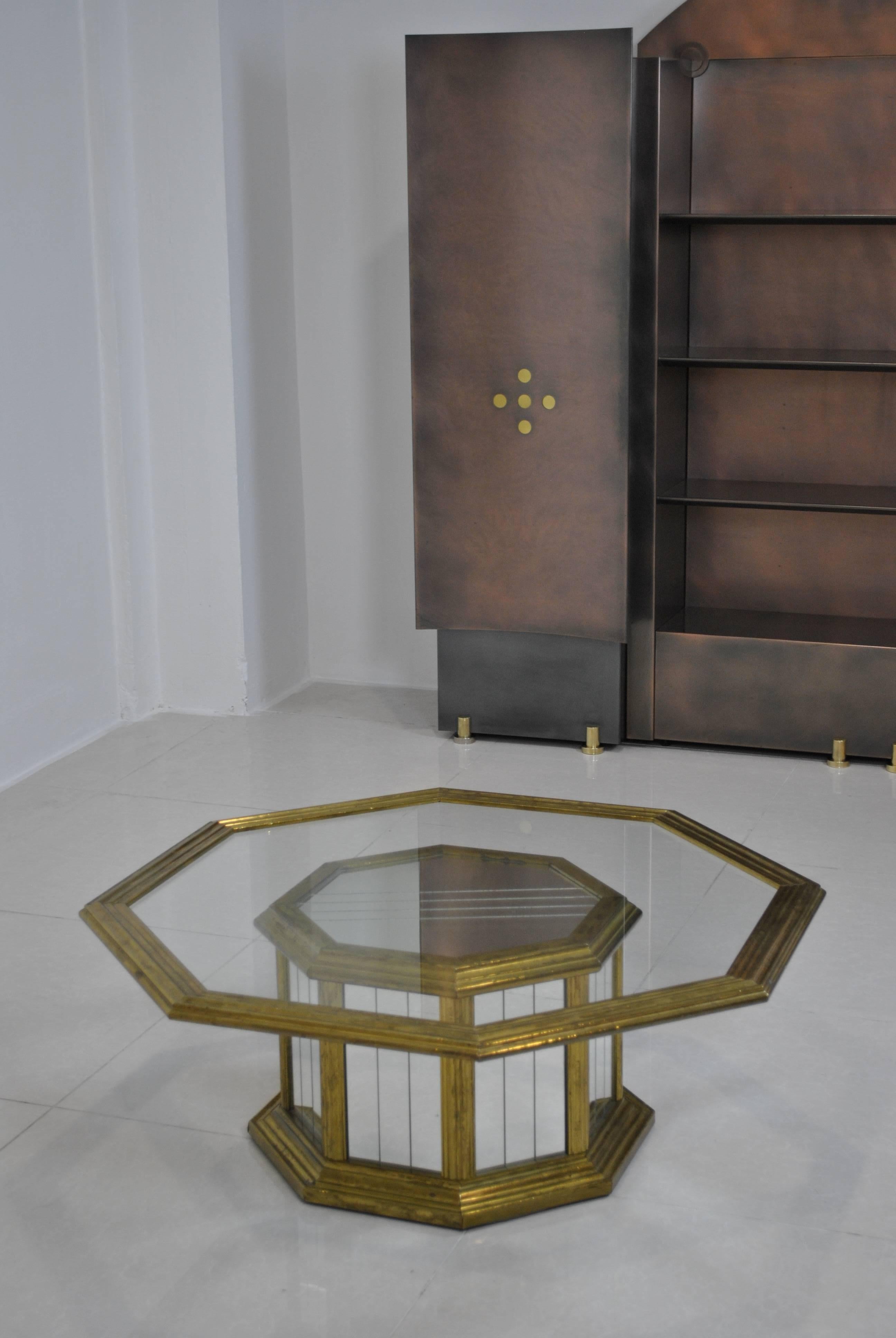 Late 20th Century Neoclassical Copper and Mirror Plated Coffee Table by Rodolfo Dubarry, 1970s For Sale