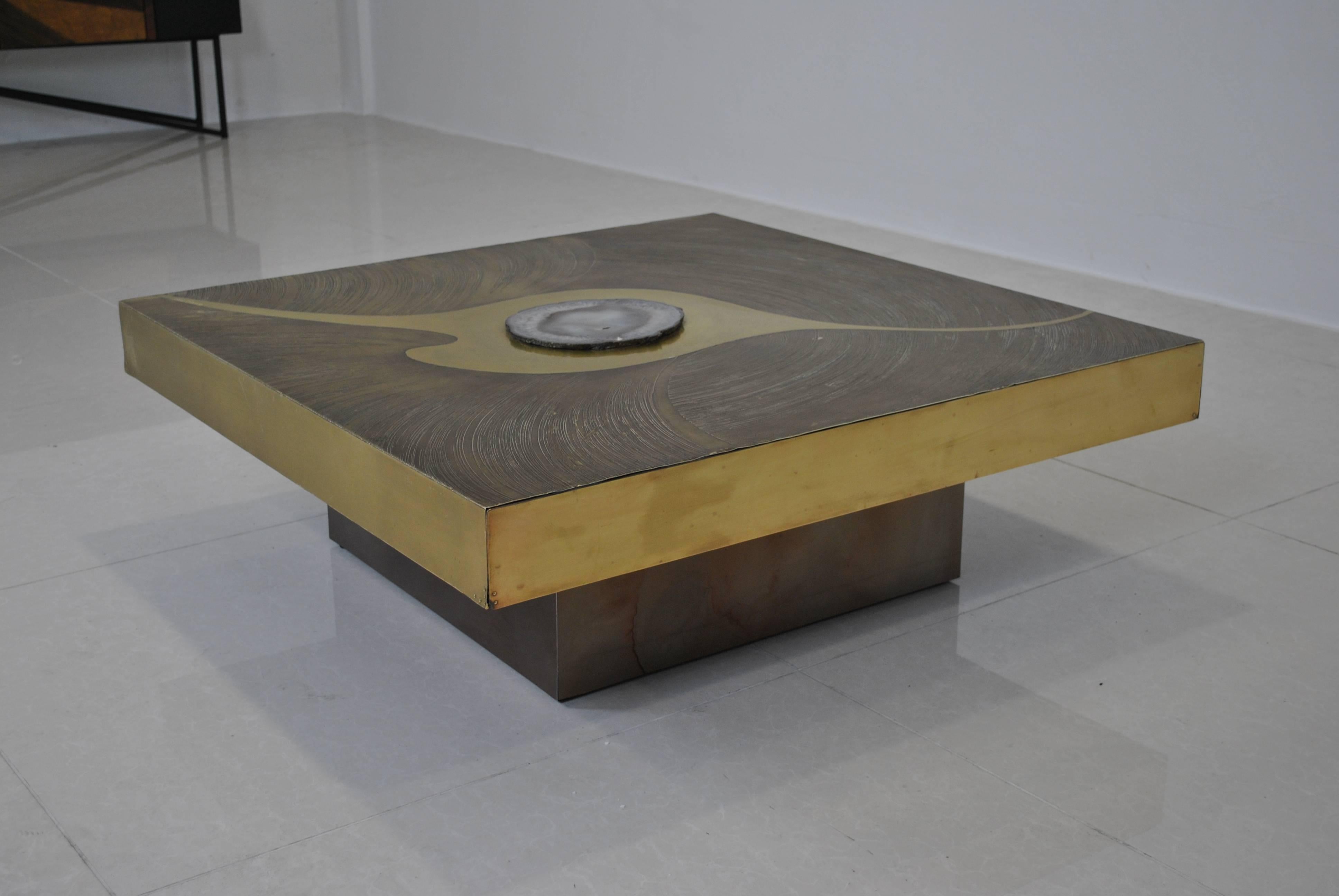 Etched Brass and Agate Coffee Table by Marc D'Haenens For Sale 1