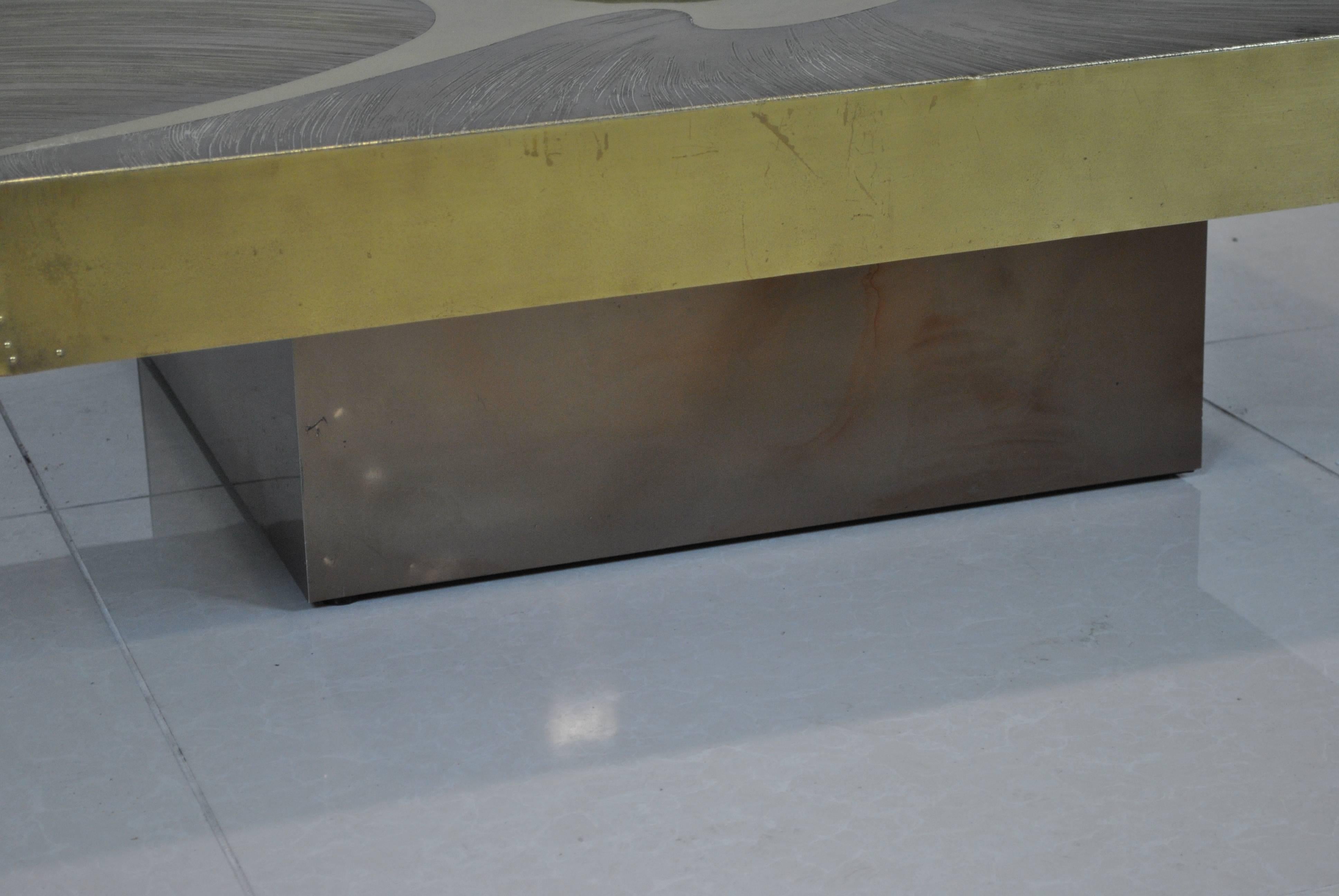 Etched Brass and Agate Coffee Table by Marc D'Haenens For Sale 2