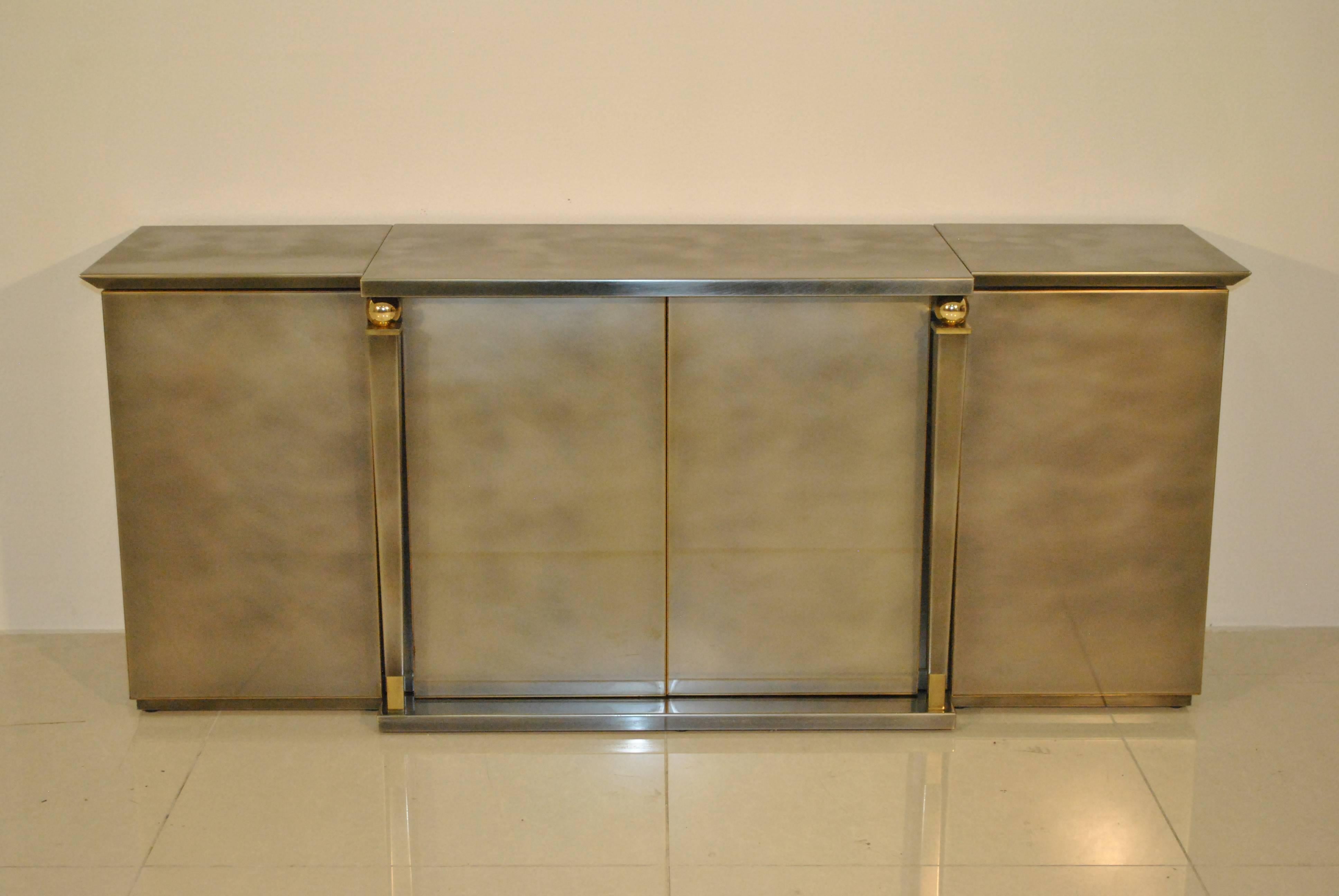 Belgian Brushed Steel and Gold Sideboard by Belgo Chrome, 1980s For Sale