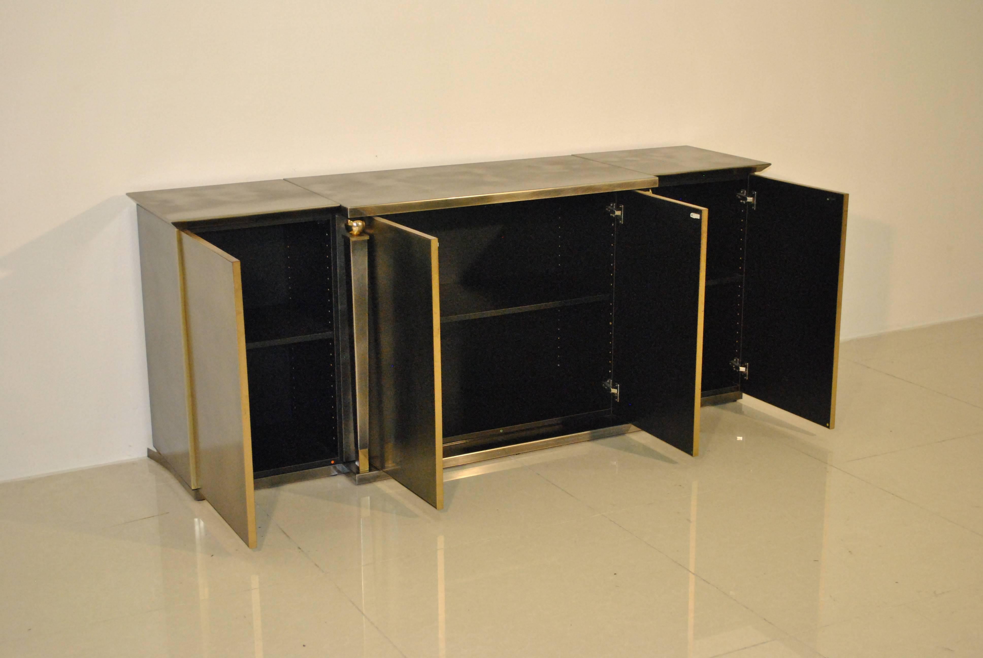Brushed Steel and Gold Sideboard by Belgo Chrome, 1980s For Sale 2