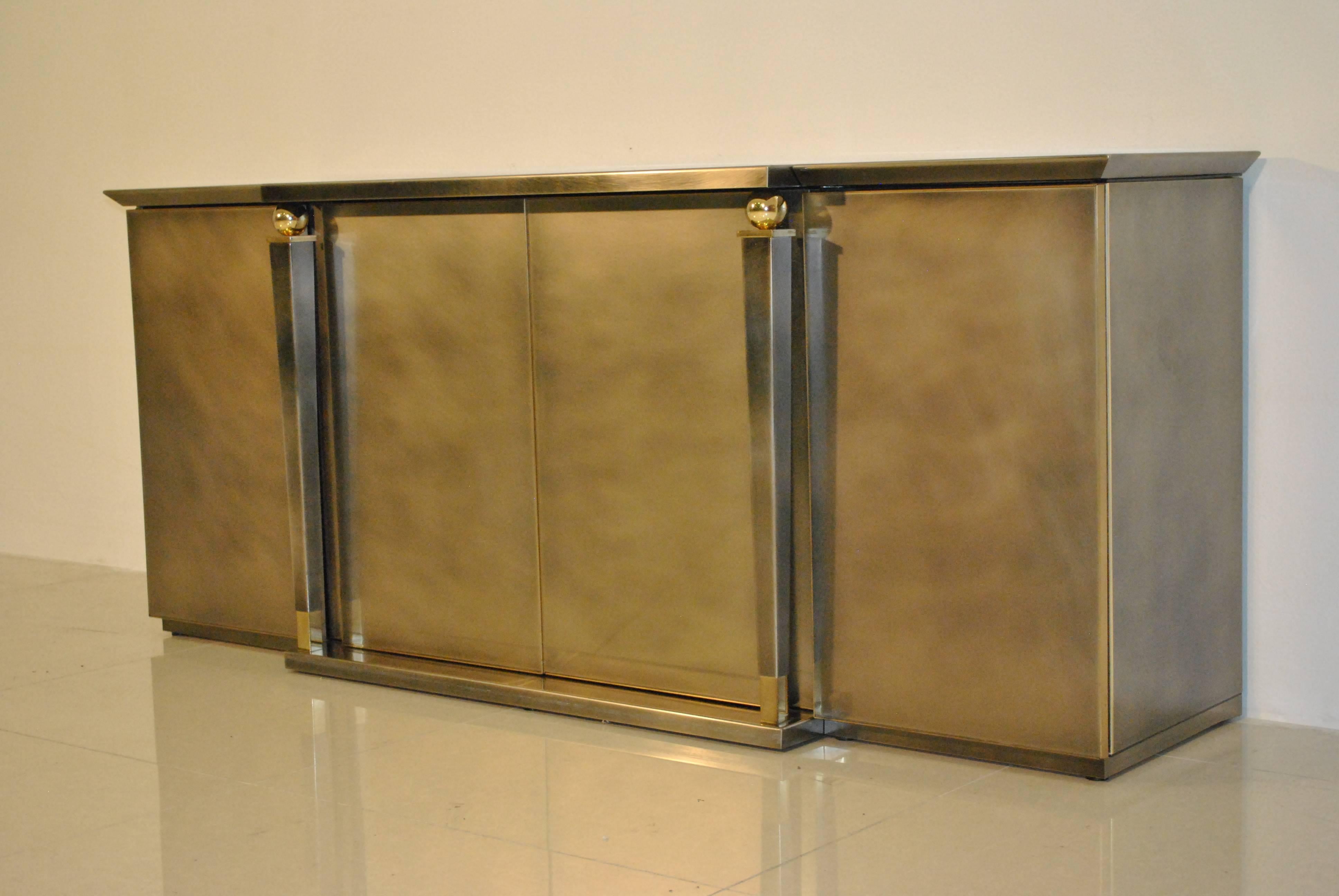 Brushed Steel and Gold Sideboard by Belgo Chrome, 1980s For Sale 3