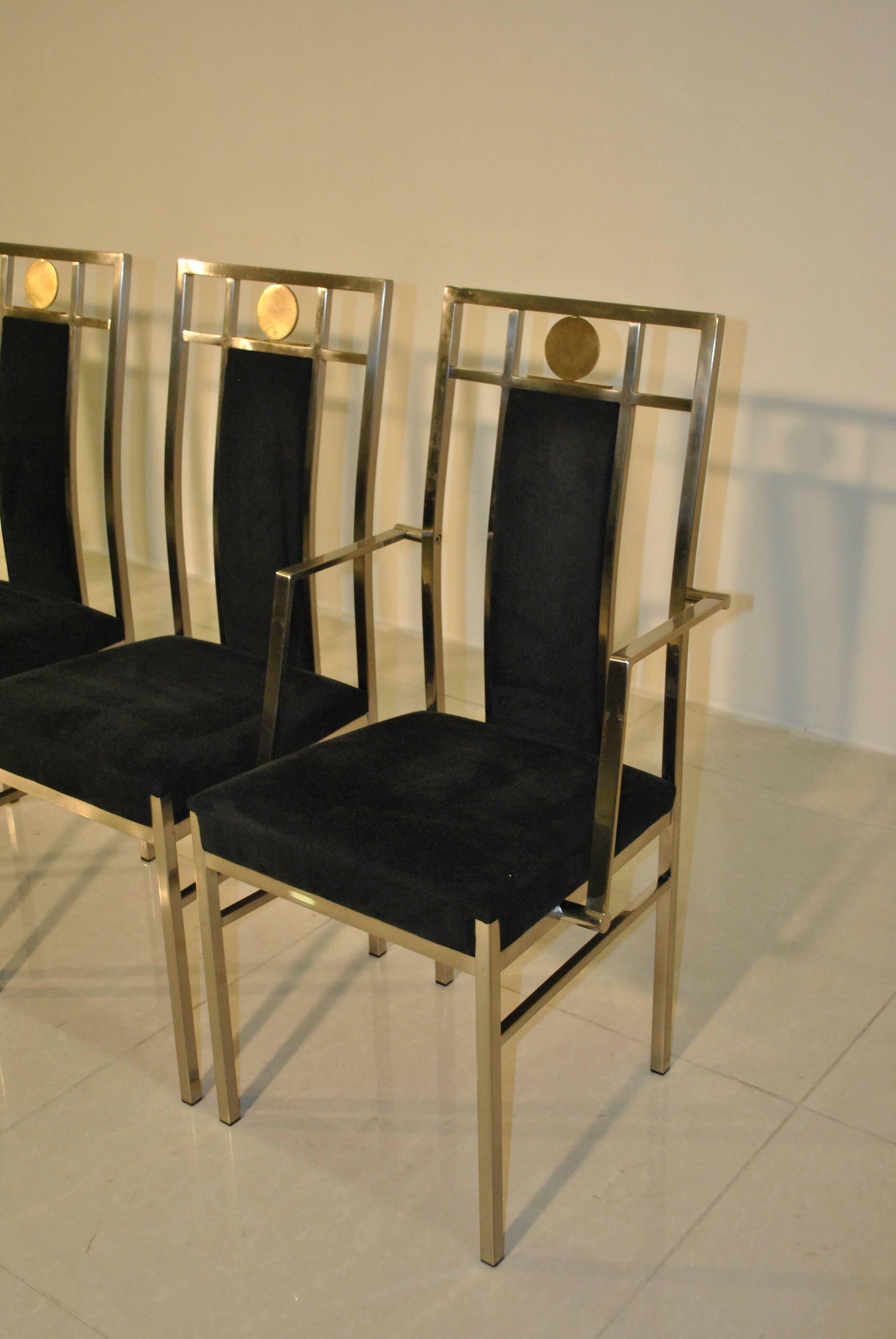 Belgian Set of Six Neoclassical Dining Chairs by Belgochrom, 1980s For Sale
