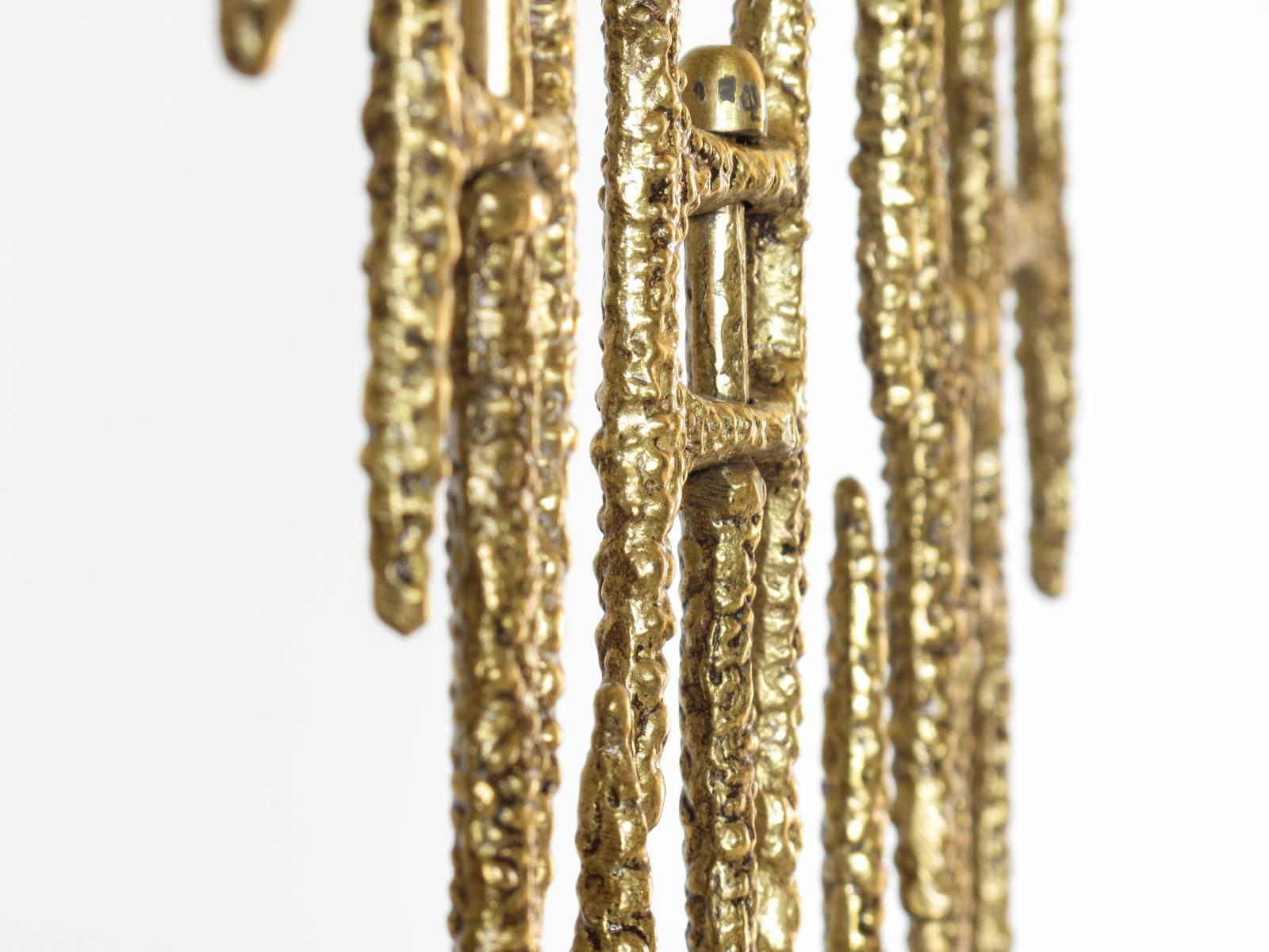 Hand-Crafted Decorative Brutalist Style Brass Menorah, Handmade in Israel, 1970s For Sale