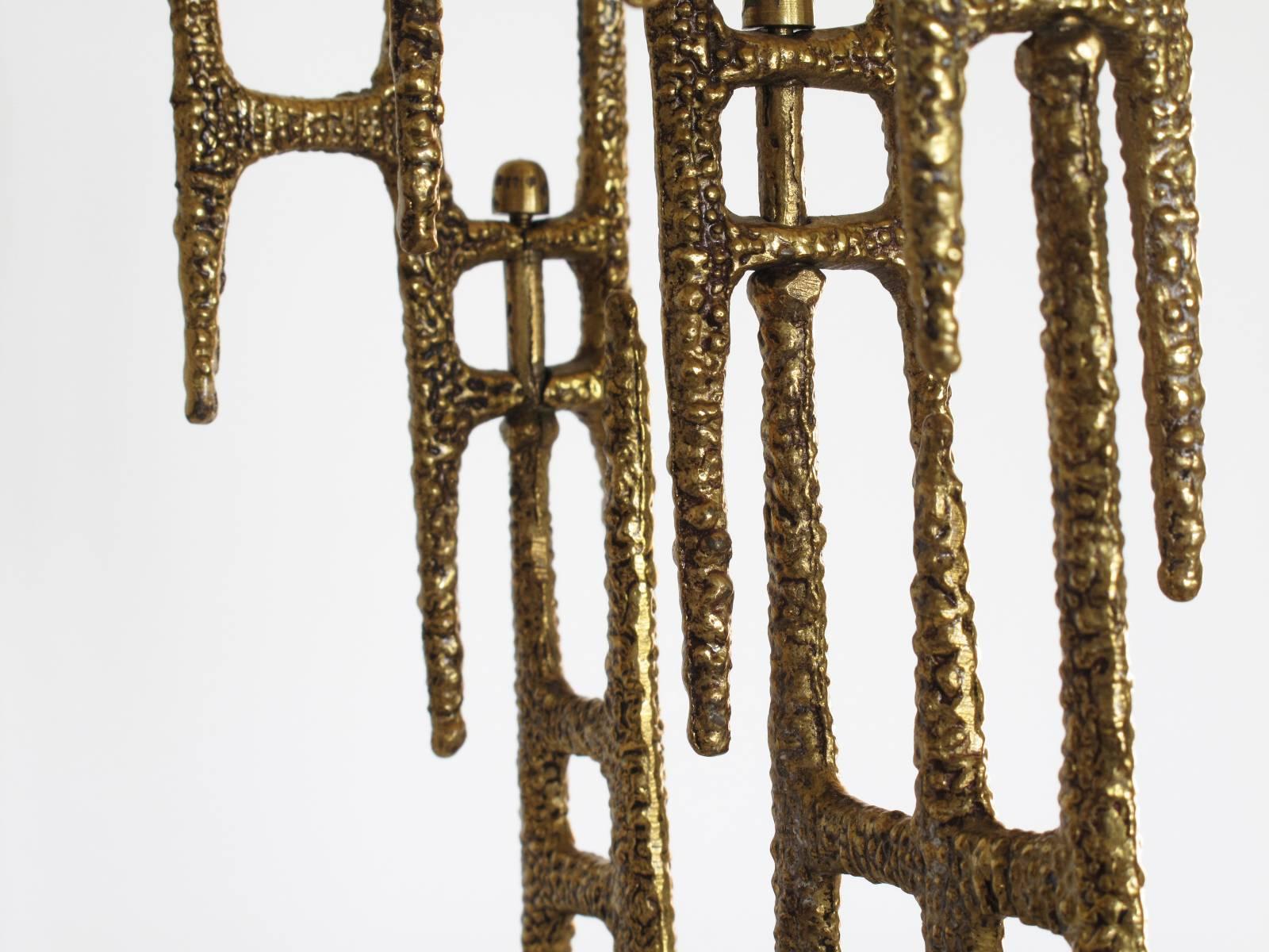 20th Century Decorative Brutalist Style Brass Menorah, Handmade in Israel, 1970s For Sale