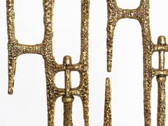 Decorative Brutalist Style Brass Menorah, Handmade in Israel, 1970s