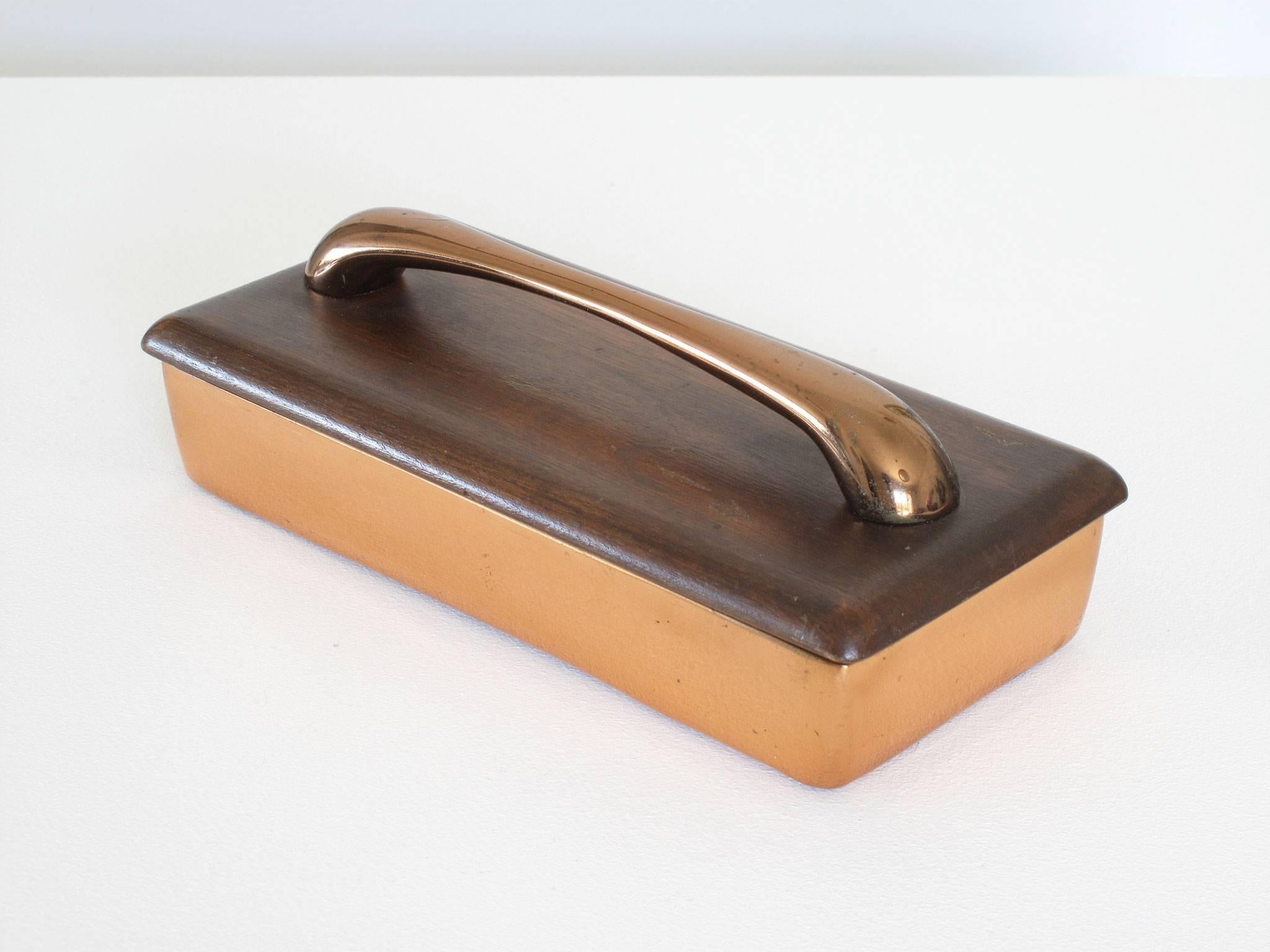 Plated Ben Seibel Copper Box with Wood Lid and Copper Handle, 1950s For Sale