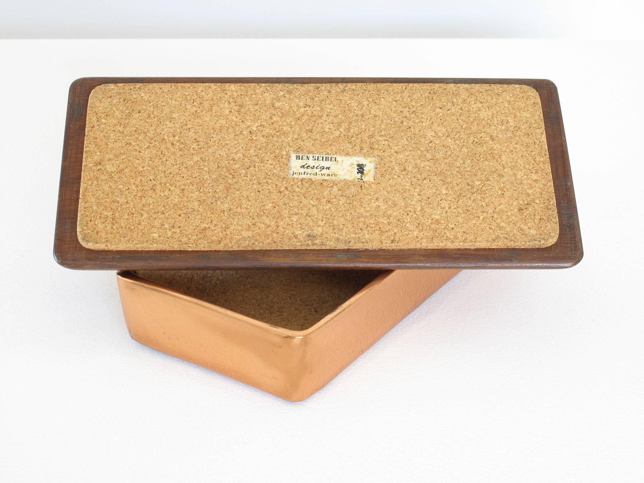 American Ben Seibel Copper Box with Wood Lid and Copper Handle, 1950s For Sale
