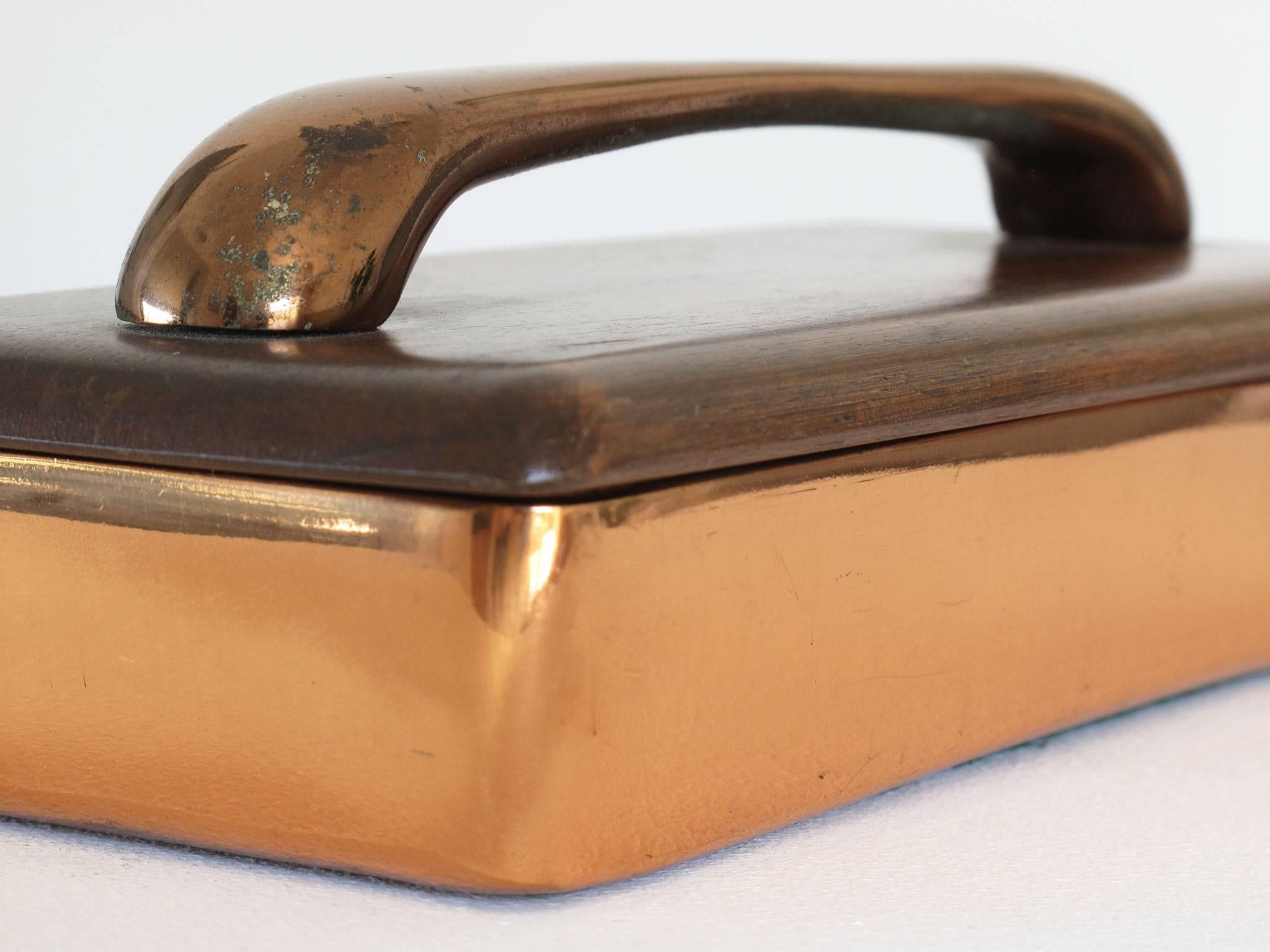 Mid-Century Modern Ben Seibel Copper Box with Wood Lid and Copper Handle, 1950s For Sale
