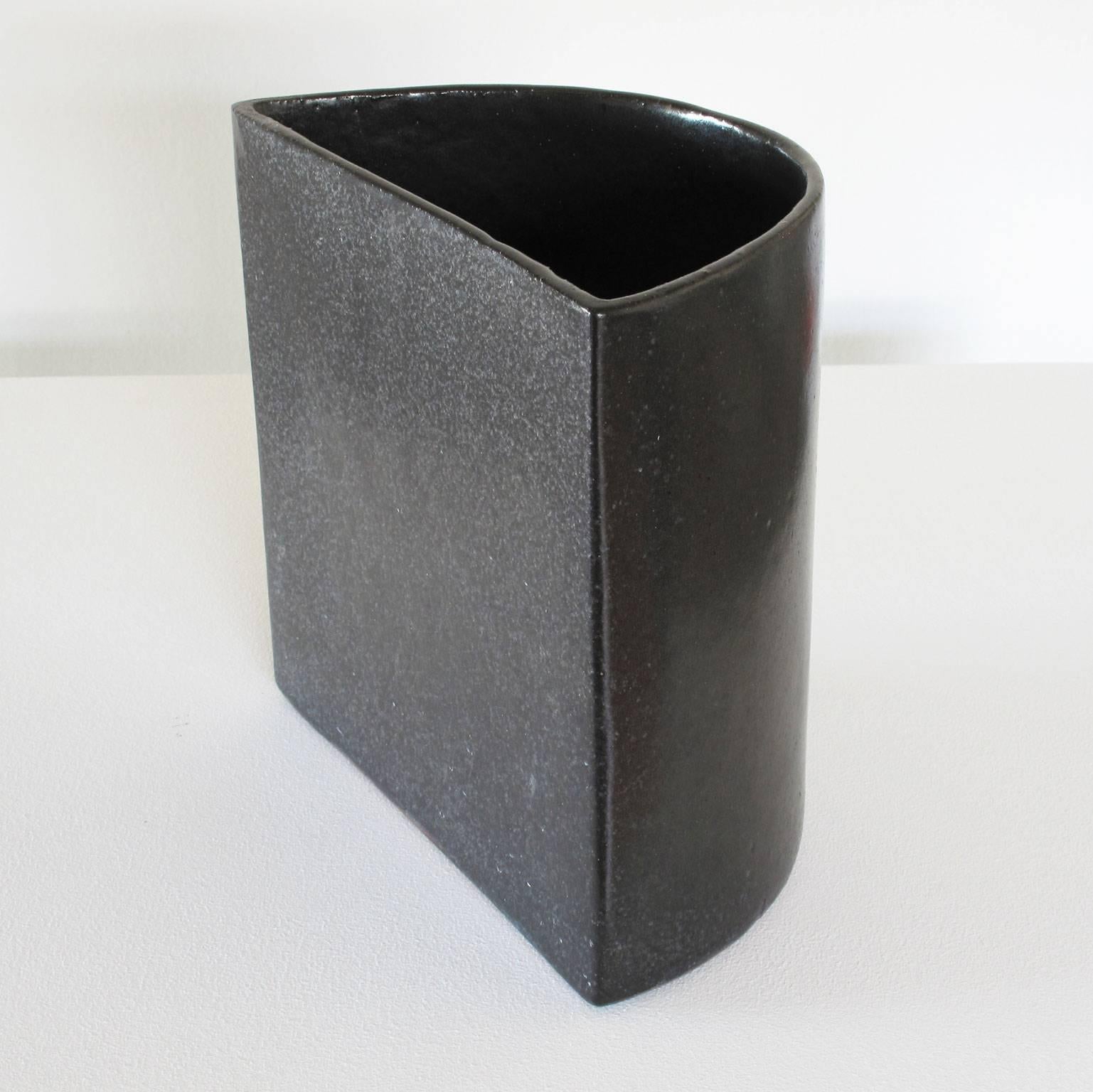 American David Cressey Pro Artisan Collection Glazed Black 'Wall Pocket' Ceramic Planter For Sale