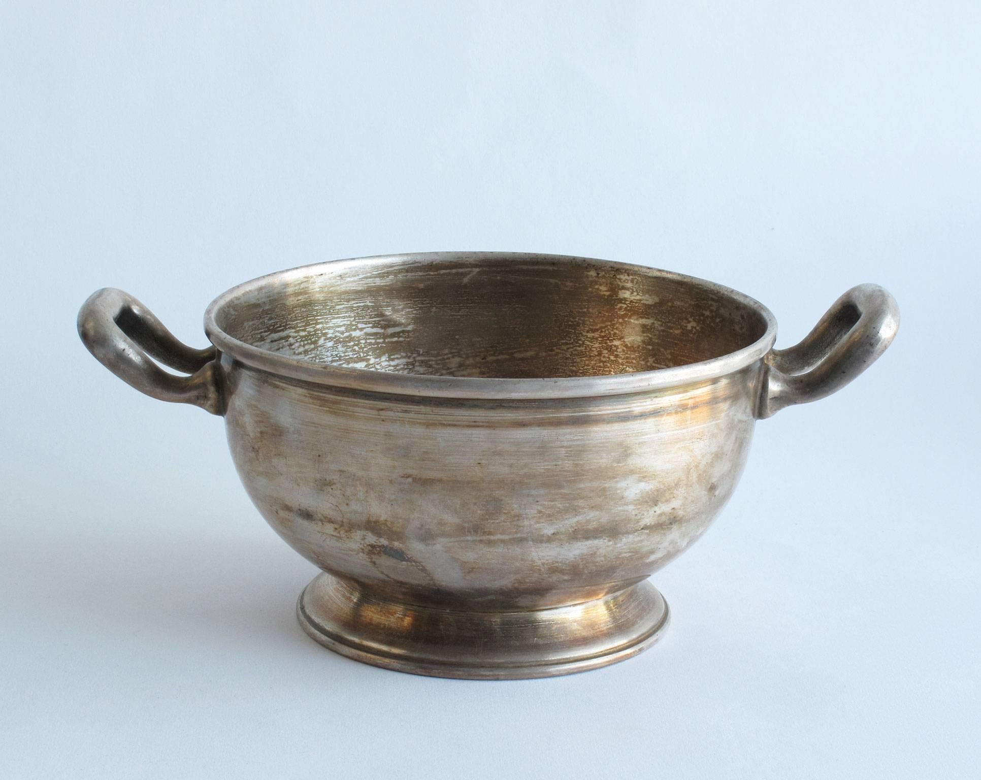 Art Deco Antique Sterling Silver Bowl with Base and Handles, Mangalia, Romania For Sale