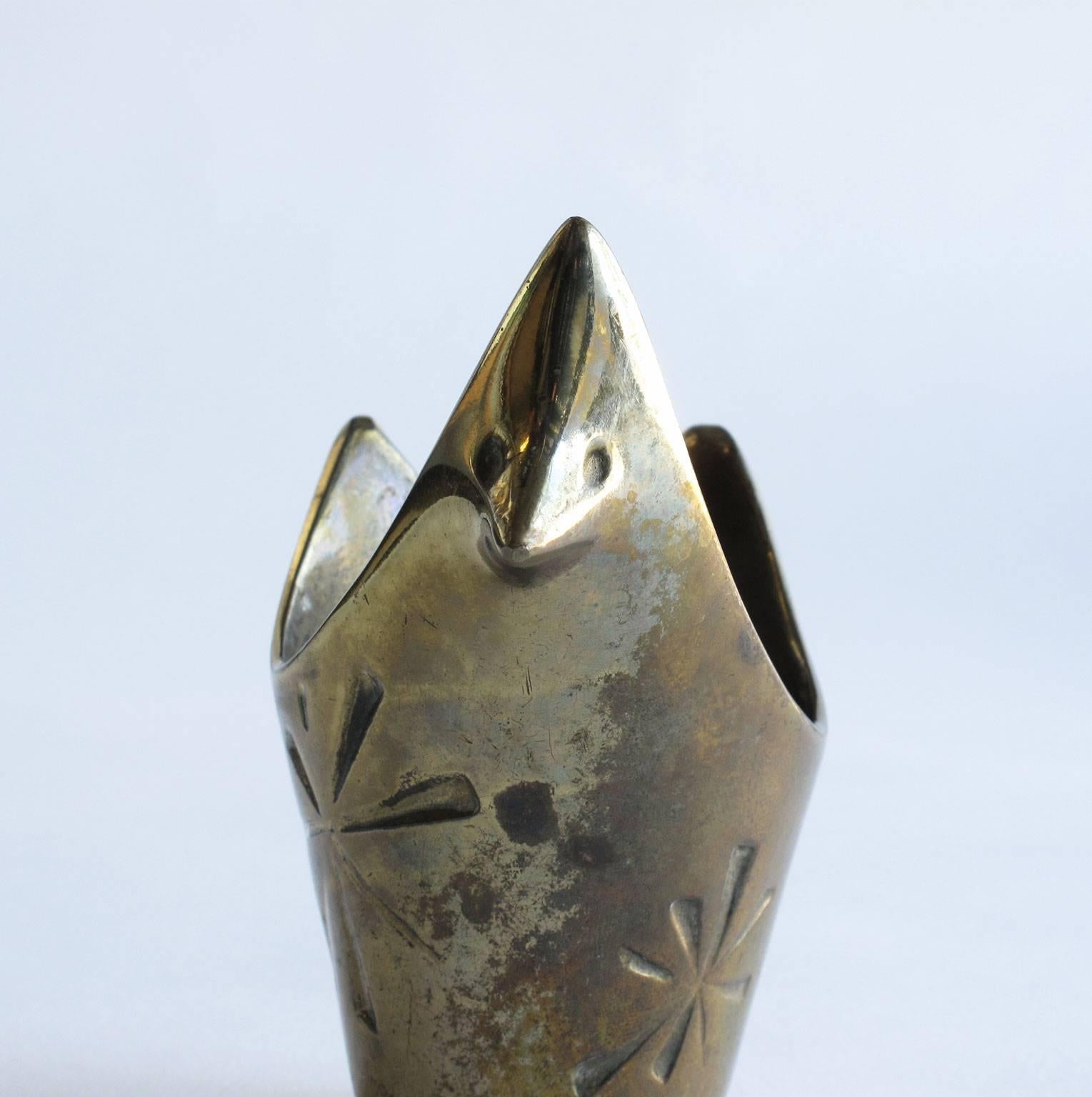 20th Century Ben Seibel Solid Brass Cup with Bird and Stars Design, 1950s For Sale
