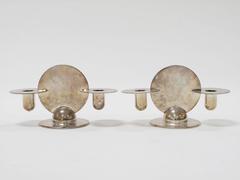 Pair of Art Deco Memphis Milano Style Silver Plated Candleholders by Chase