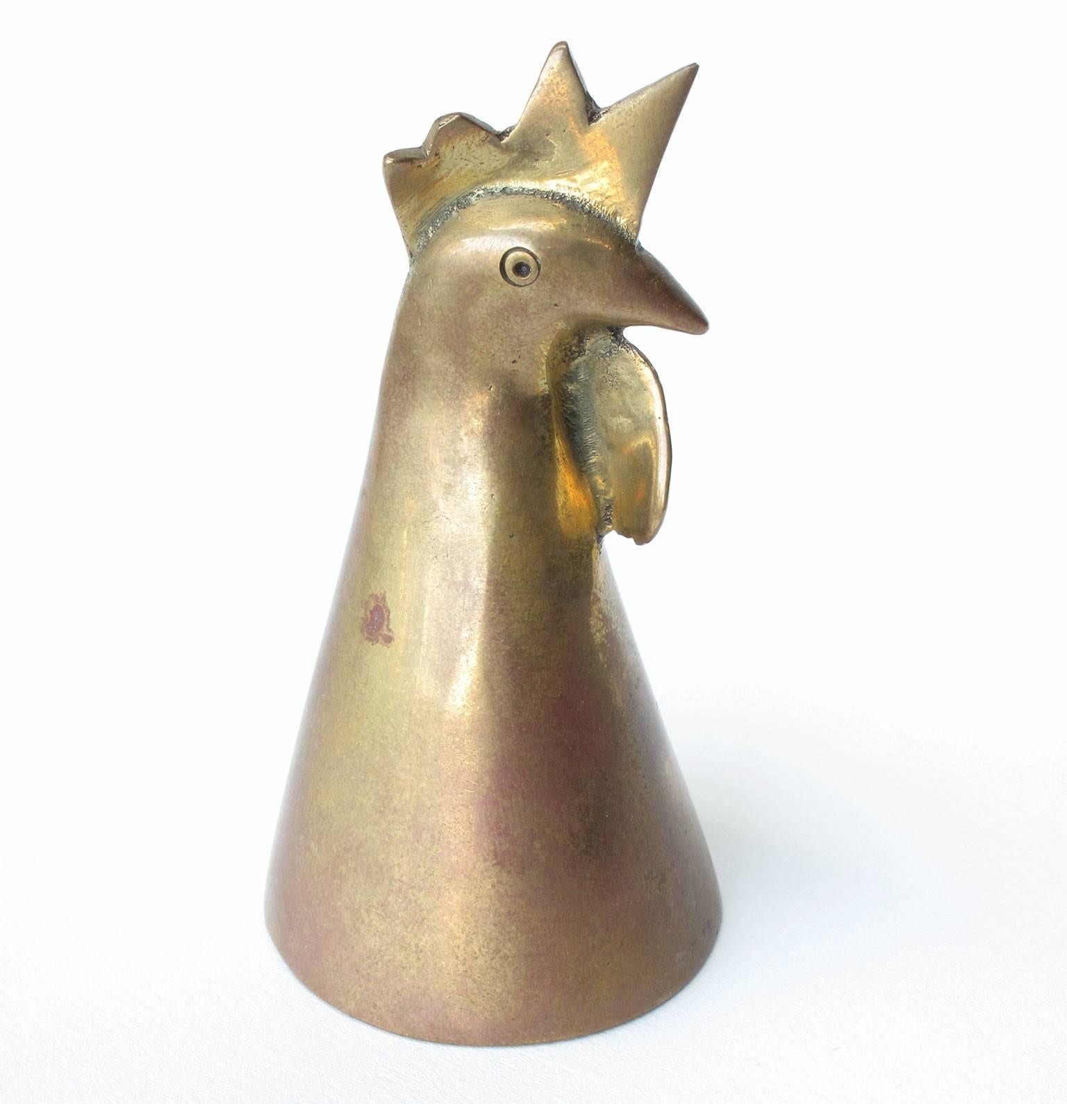 Mid-Century Modern Carl Auböck 'Cock' Solid Brass Table Bell Miniature Animal Sculpture For Sale
