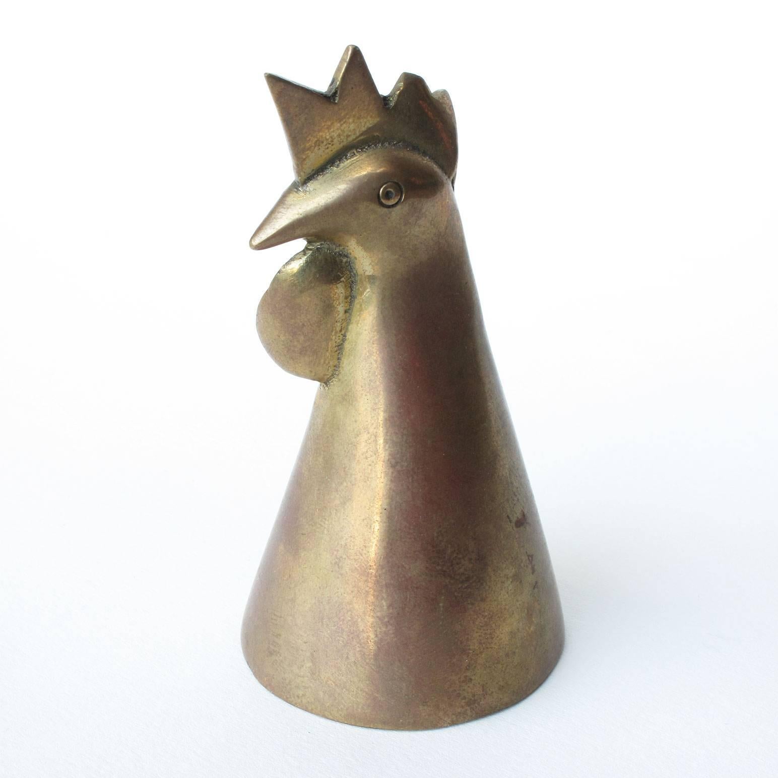 Contemporary Carl Auböck 'Cock' Solid Brass Table Bell Miniature Animal Sculpture For Sale