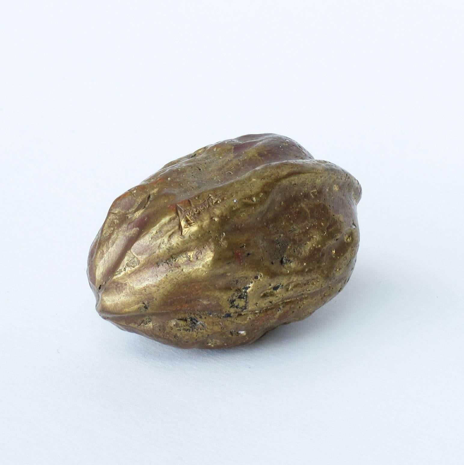 Carl Auböck 'Walnut' Solid Brass Miniature Sculpture Tree Nut Paperweight In Excellent Condition For Sale In Los Angeles, CA