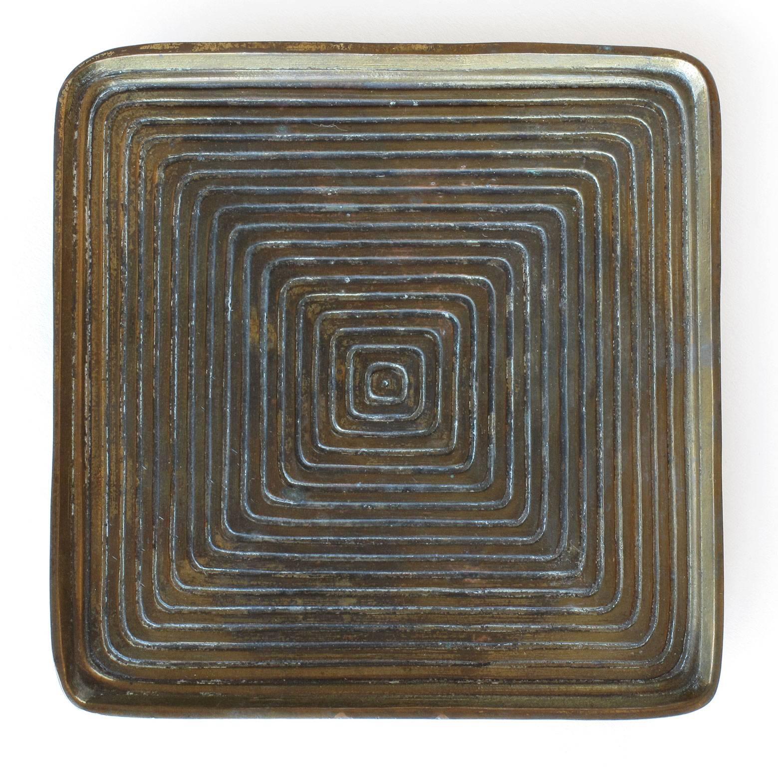 Ben Seibel Square Shaped Brass Tray with Concentric Squares Design Jenfred Ware For Sale 2
