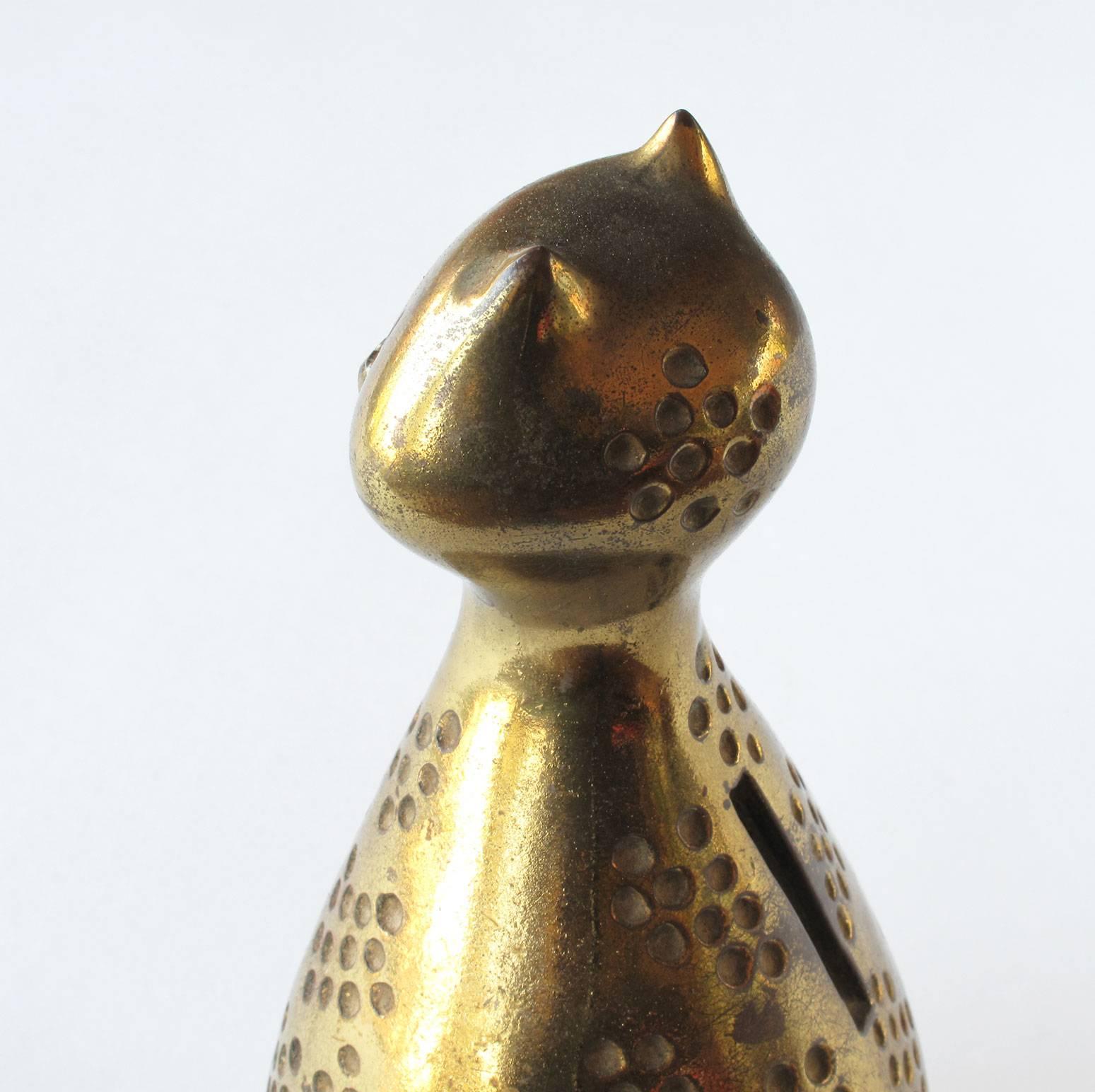 American Ben Seibel Brass Cat Coin Bank Miniature Animal Sculpture, Jenfred Ware, 1950s For Sale