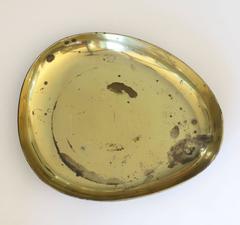 Ben Seibel Organic Egg Shaped Heavy Brass Tray with Lip, Jenfred Ware, 1950s