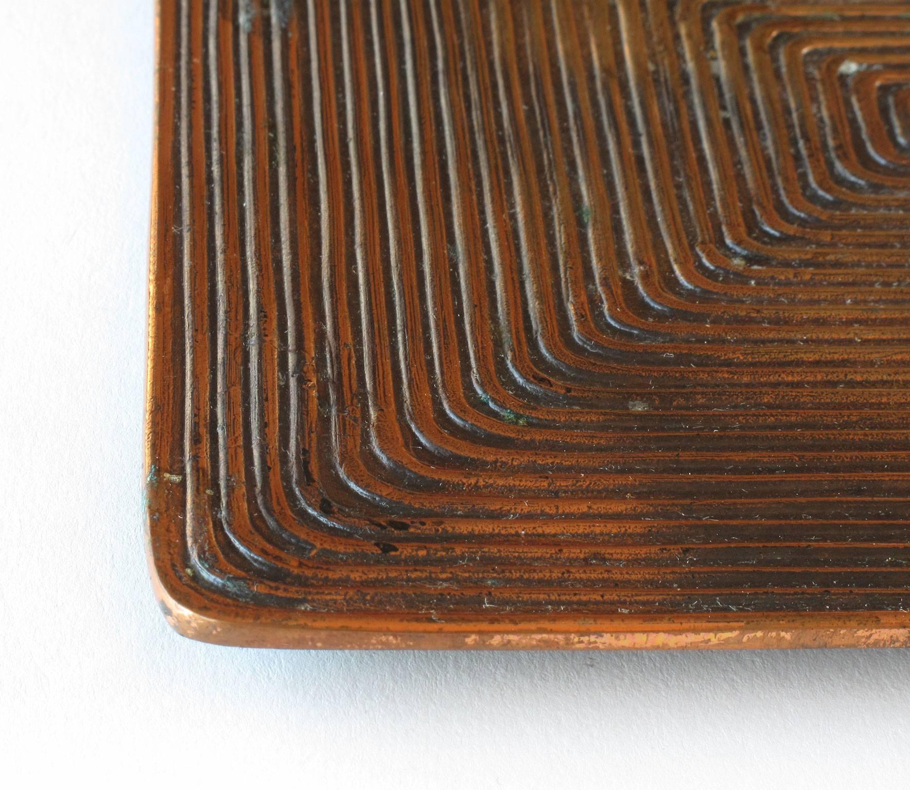 Mid-Century Modern Ben Seibel Square Shaped Copper Tray with Concentric Squares Design Jenfred Ware For Sale