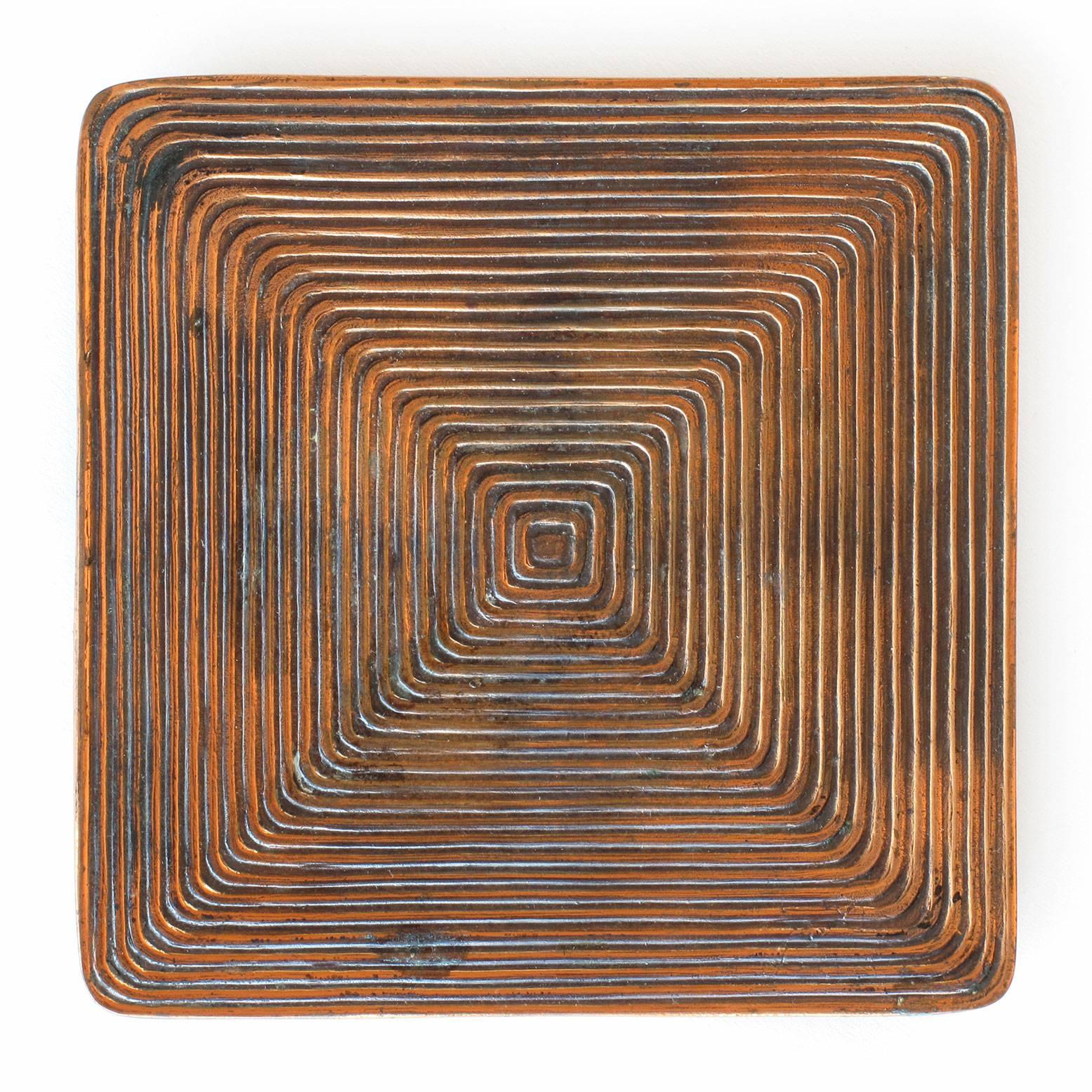 Metal Ben Seibel Square Shaped Copper Tray with Concentric Squares Design Jenfred Ware For Sale