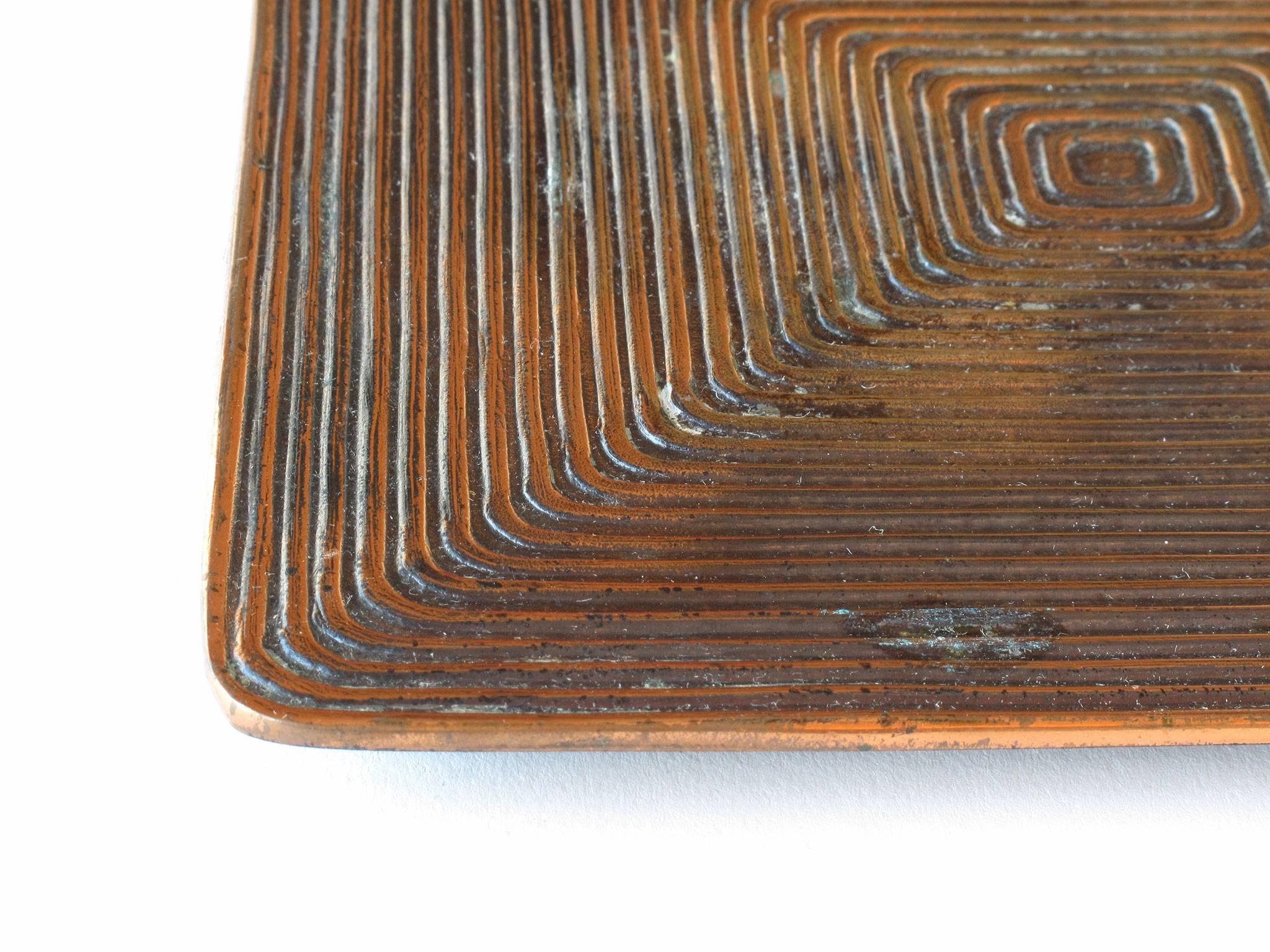 20th Century Ben Seibel Square Shaped Copper Tray with Concentric Squares Design Jenfred Ware For Sale