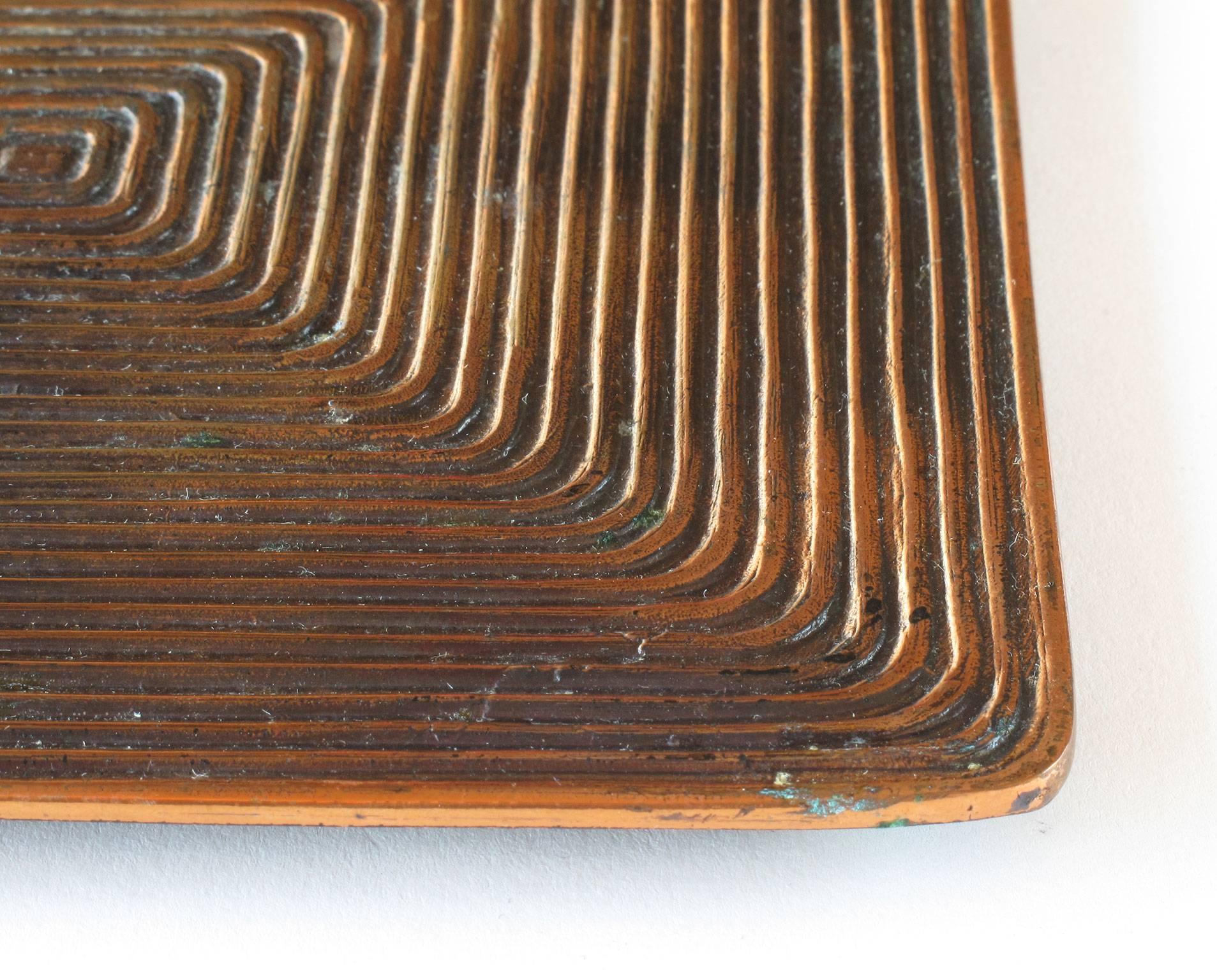 Plated Ben Seibel Square Shaped Copper Tray with Concentric Squares Design Jenfred Ware For Sale