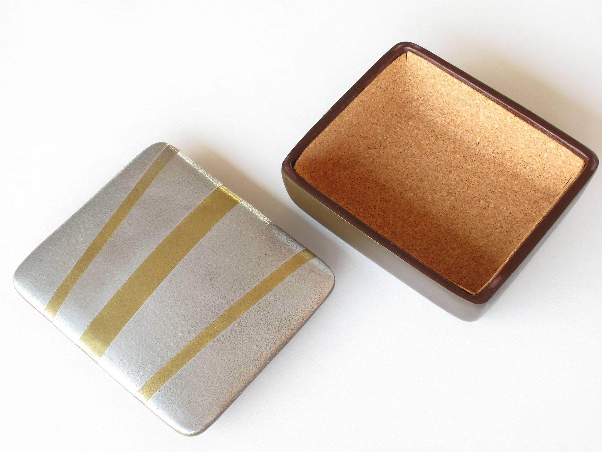 Mid-Century Modern Rare Ben Seibel Silver and Gold Box with Lid and Cork Lined Interior, 1950s For Sale