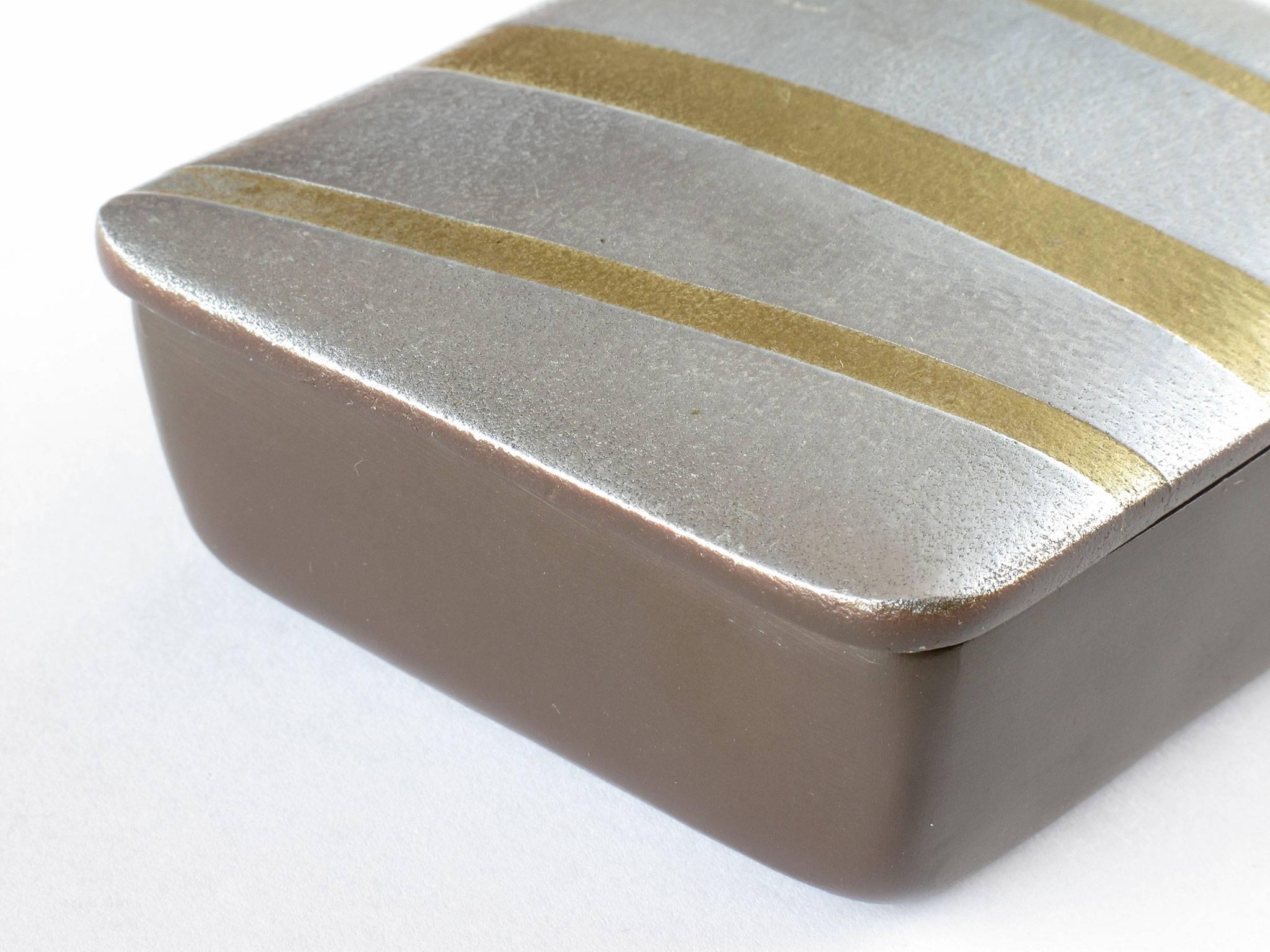 American Rare Ben Seibel Silver and Gold Box with Lid and Cork Lined Interior, 1950s For Sale