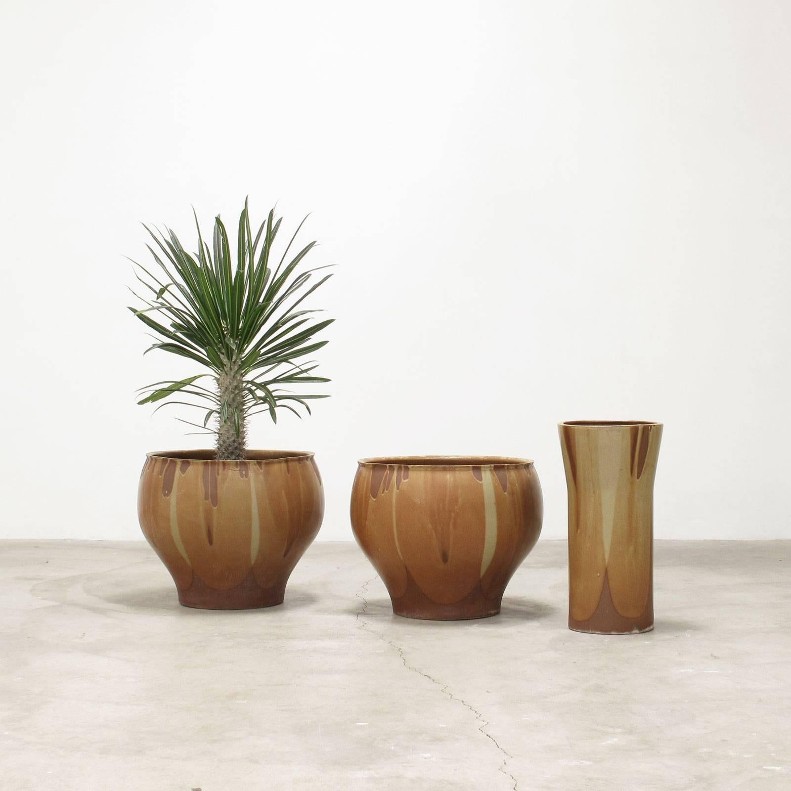 American David Cressey Pro Artisan Collection 'Flame' Glaze Ceramic Planters, 1960s For Sale