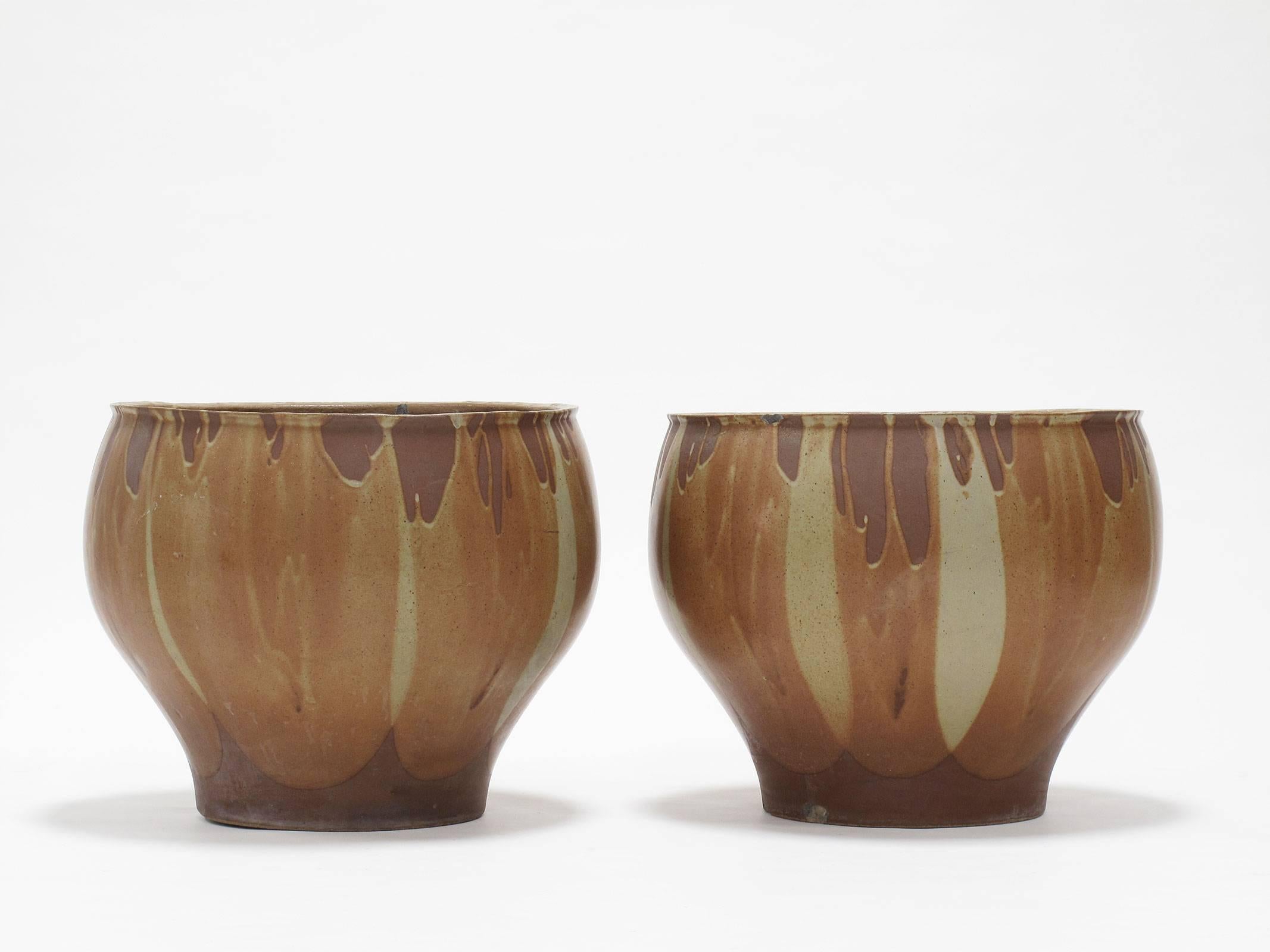 David Cressey Pro Artisan Collection 'Flame' Glaze Ceramic Planters, 1960s In Good Condition For Sale In Los Angeles, CA