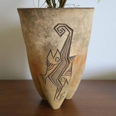 Ceramic Planter with Fish Design and Three Legs by Paolo Soleri