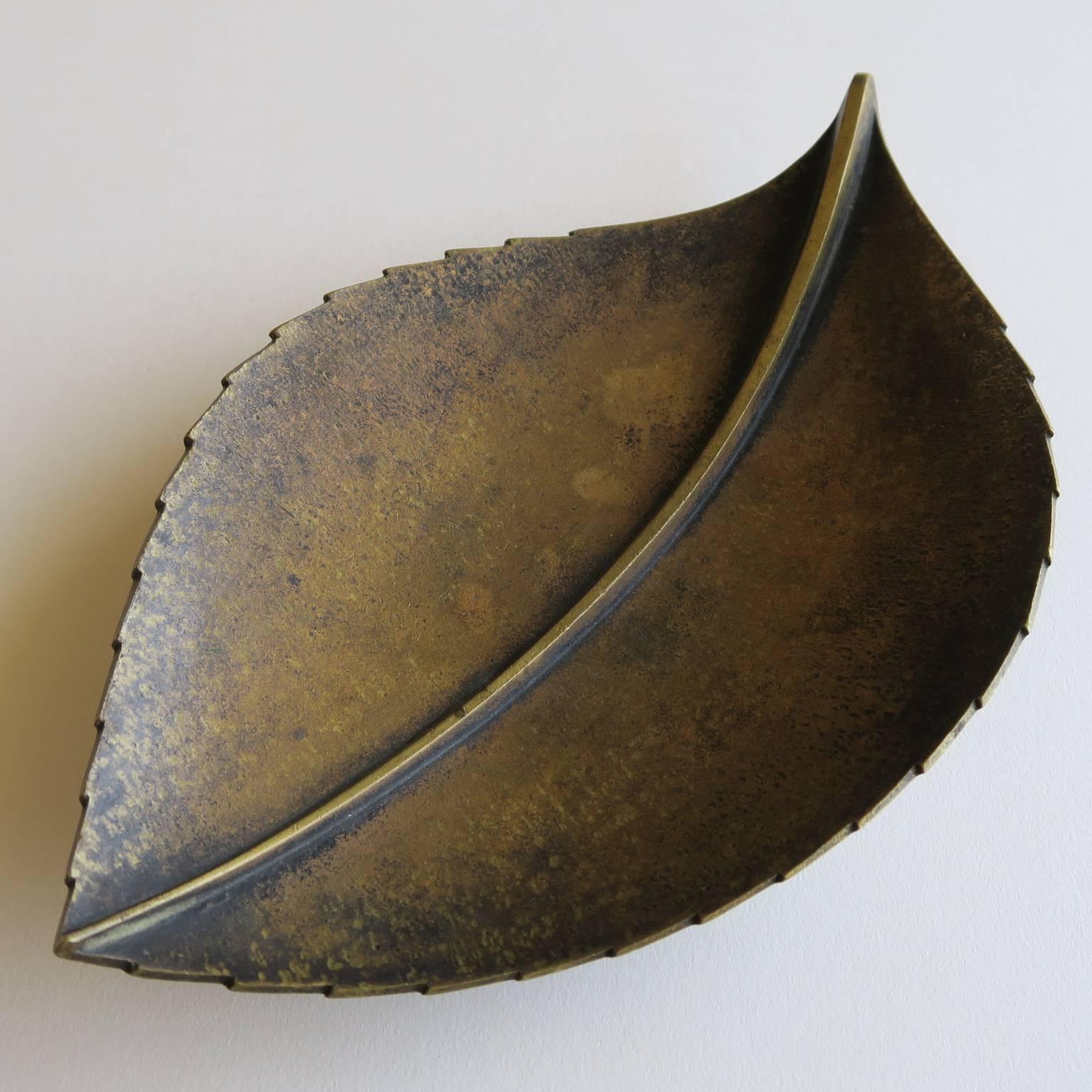 Cast Large Solid Brass Leaf Sculpture by Carl Auböck, 1930s For Sale