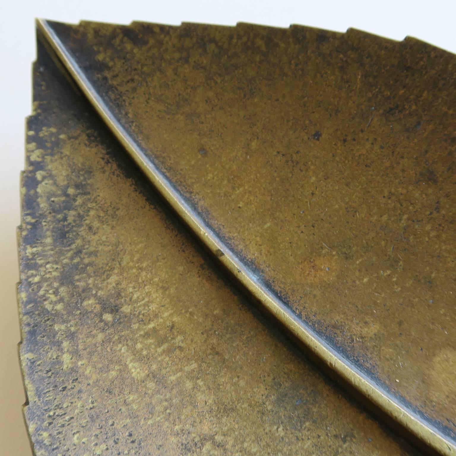 Organic Modern Large Solid Brass Leaf Sculpture by Carl Auböck, 1930s For Sale