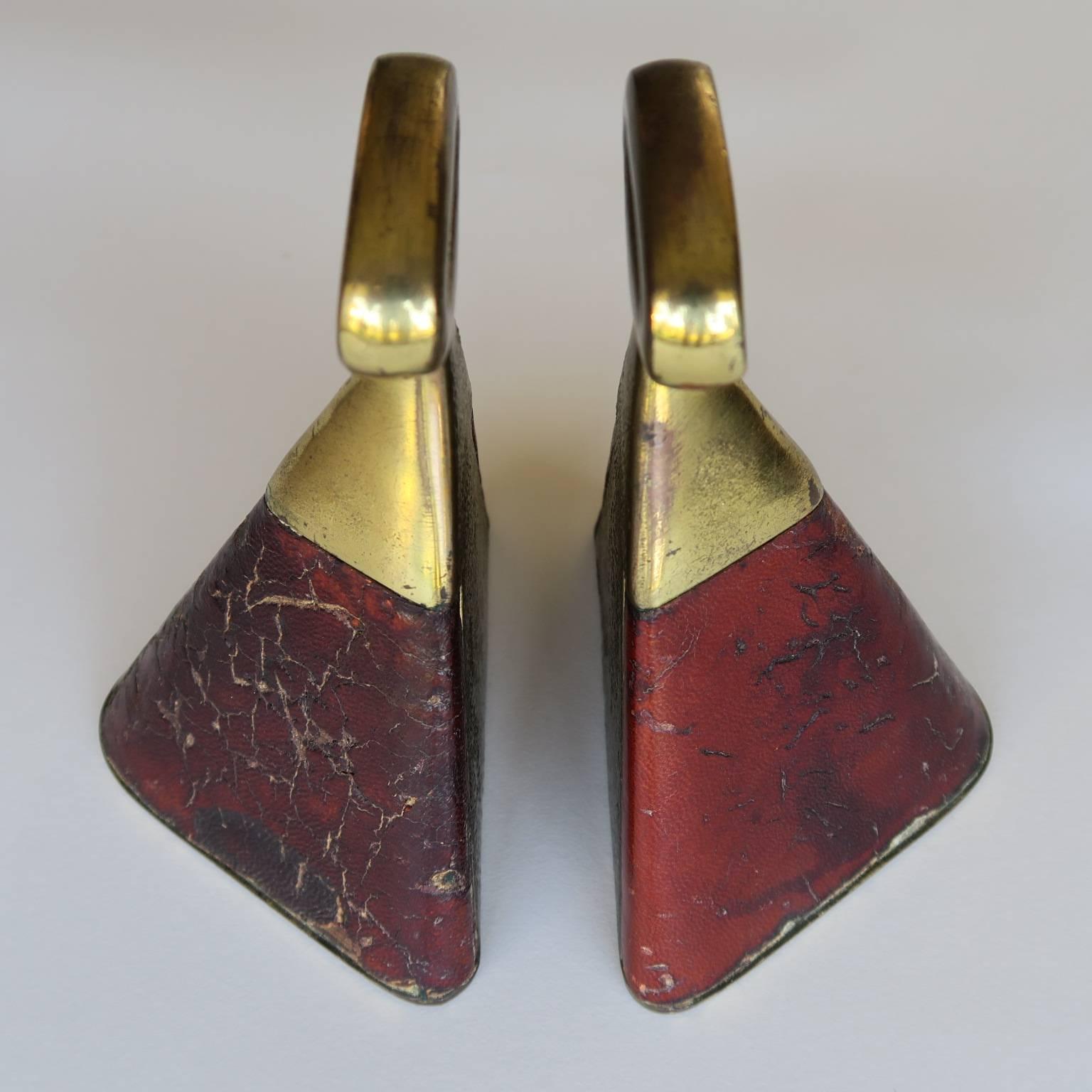 Mid-Century Modern Best Pair of Ben Seibel Brass and Leather Bookends Ever For Sale
