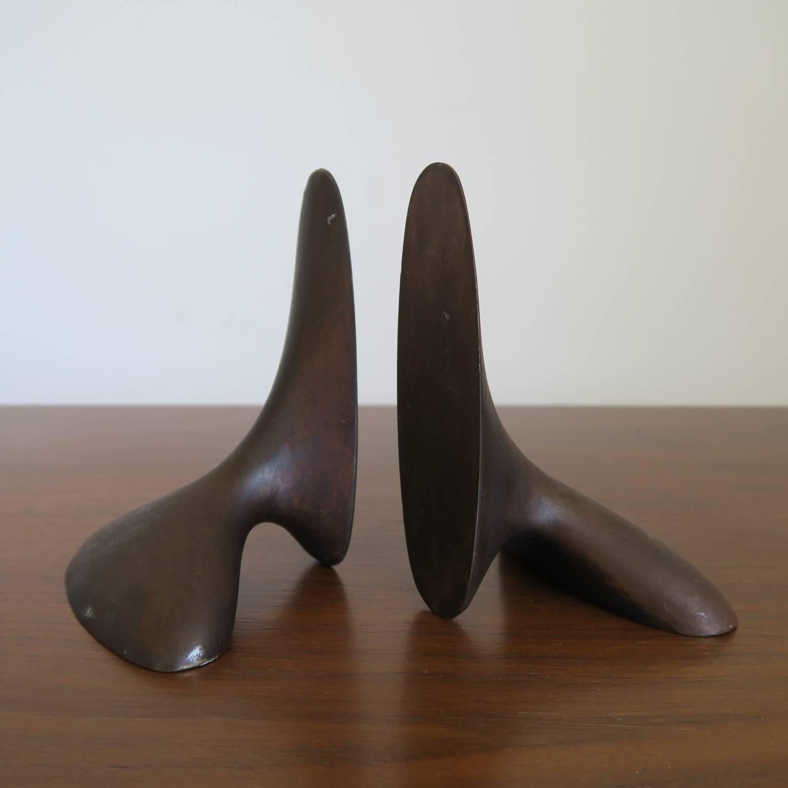 Exceptional early 1960s vintage pair of Carl Auböck designed solid bronze objects for use as bookends, paperweights or abstract decorative sculptures, Werkstätte Auböck, Austria, signed with impressed 'Auböck MADE IN AUSTRIA' mark and '02' to