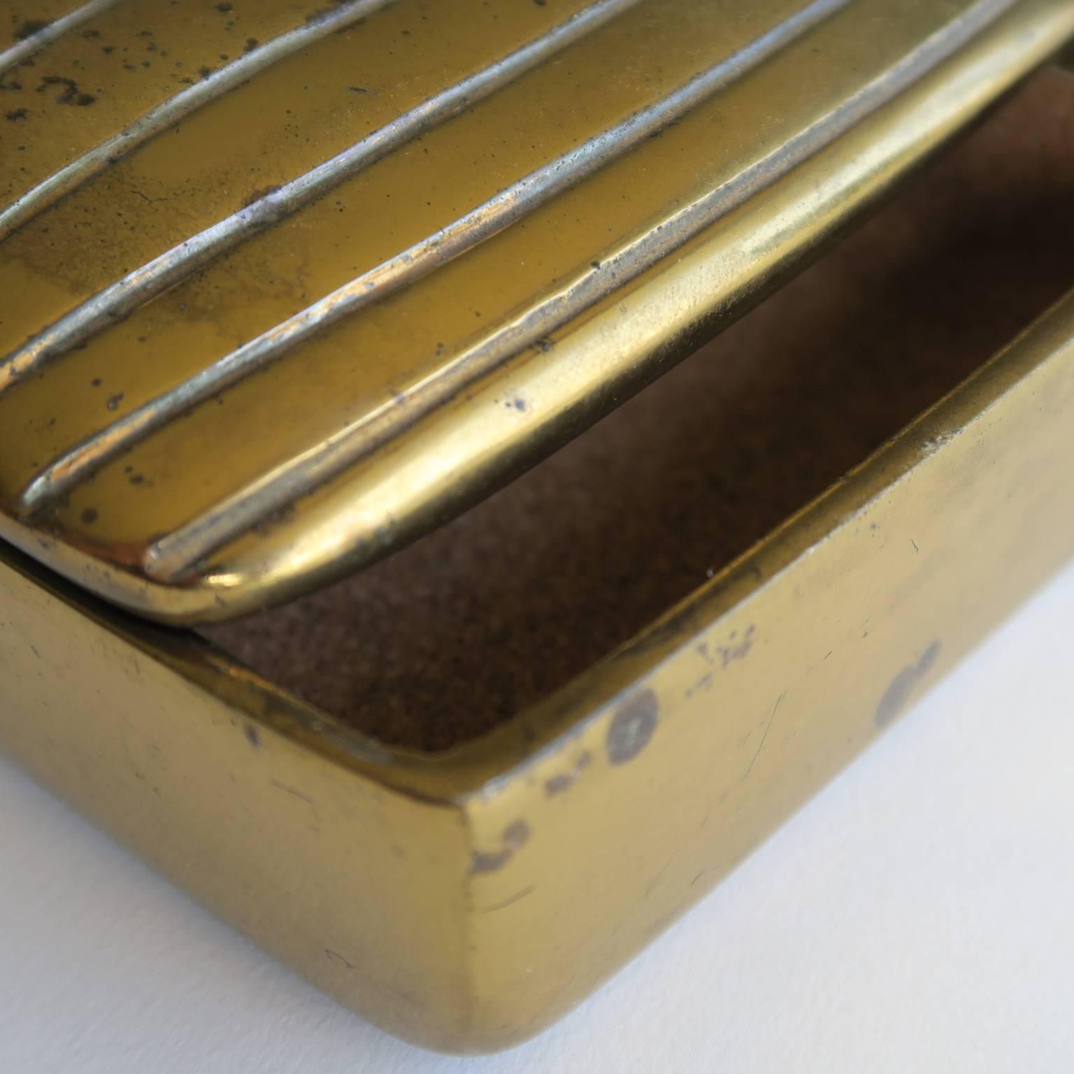 American Vintage Decorative Brass Plated Metal Box in Rectangular Form with Lines Design For Sale