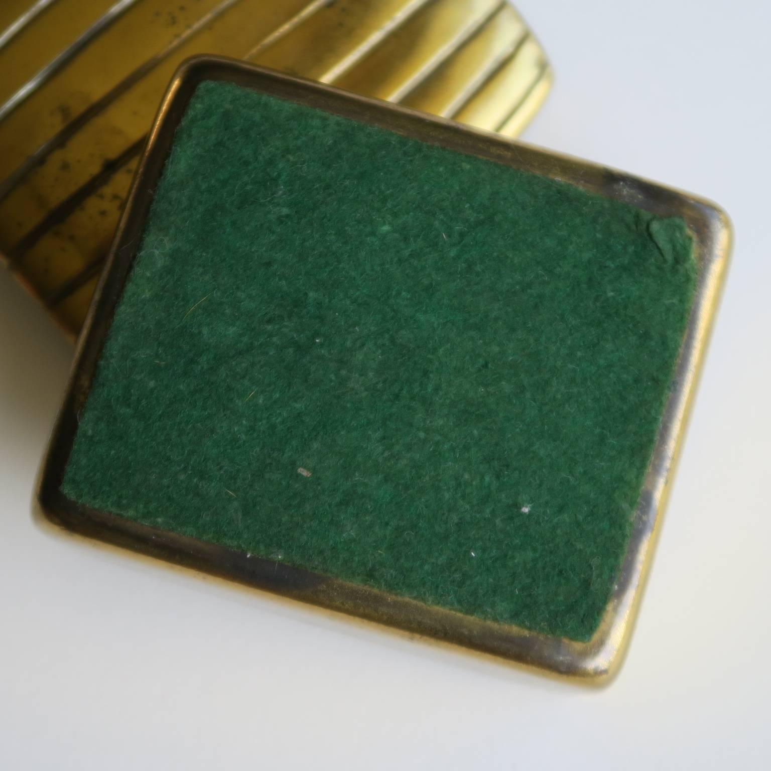 Vintage Decorative Brass Plated Metal Box in Rectangular Form with Lines Design For Sale 1