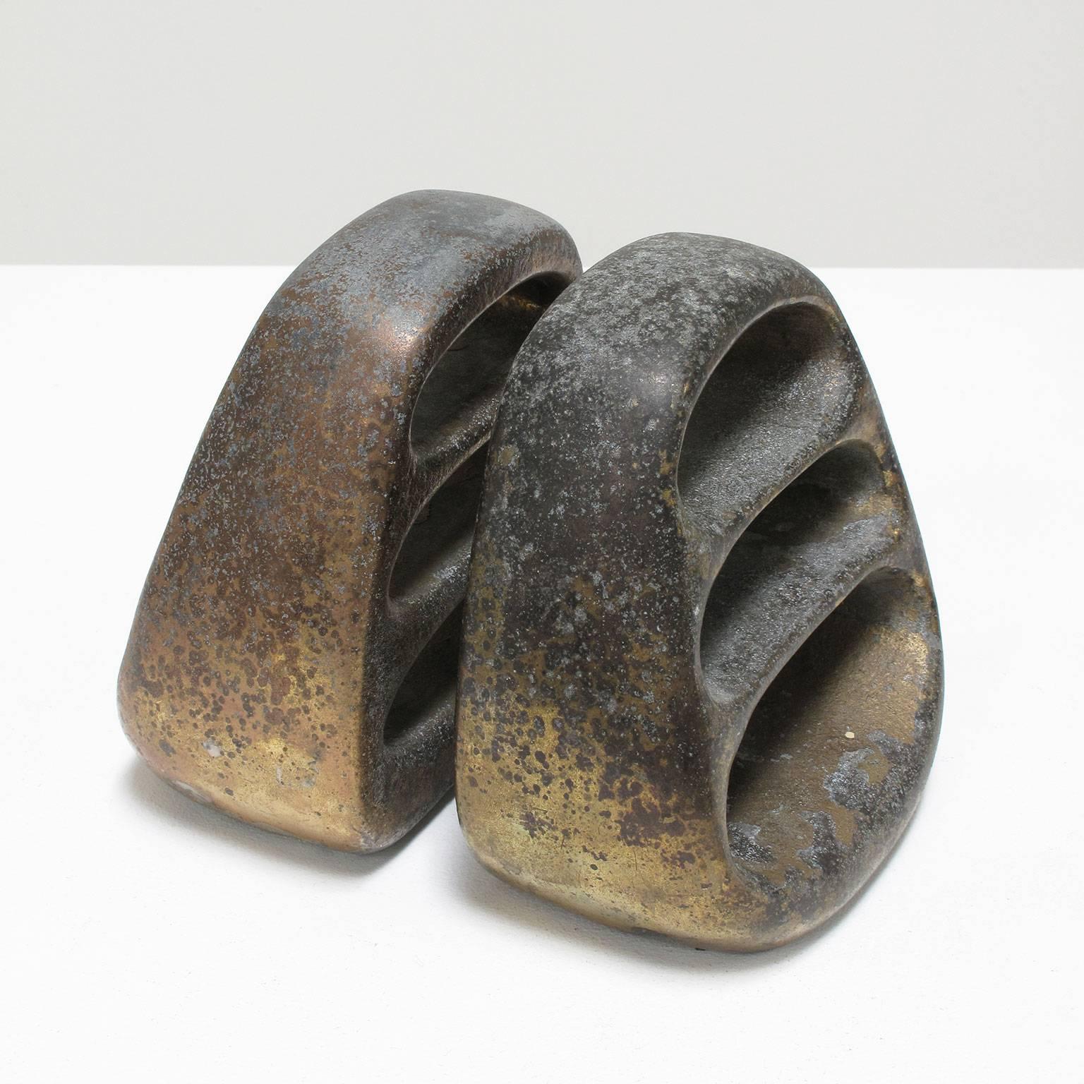 American Pair of Patinated Brass Bookends by Ben Seibel