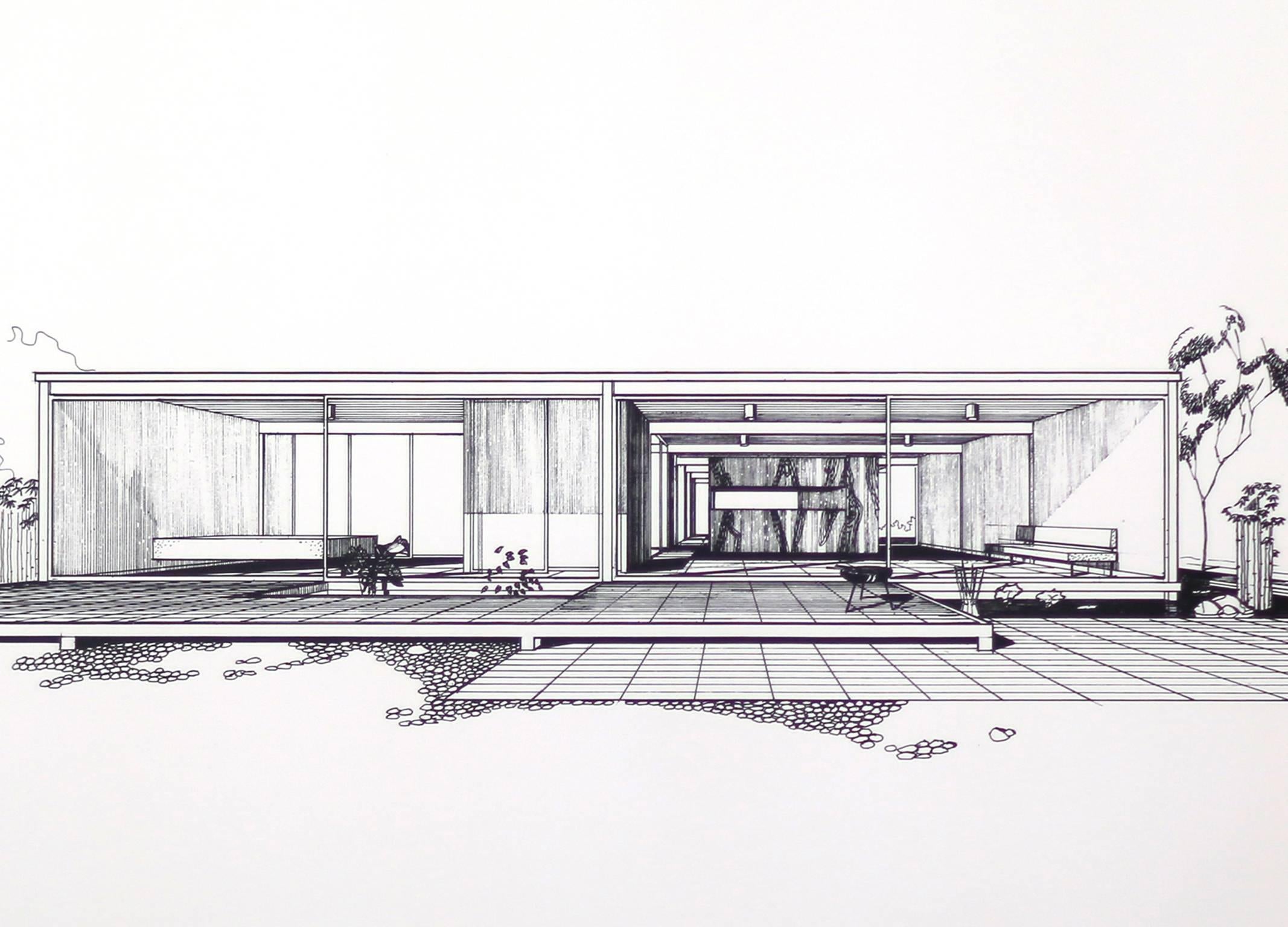 Mid-Century Modern Pierre Koenig, Rendering of Case Study House 21, Framed Photographic Print, 1958 For Sale