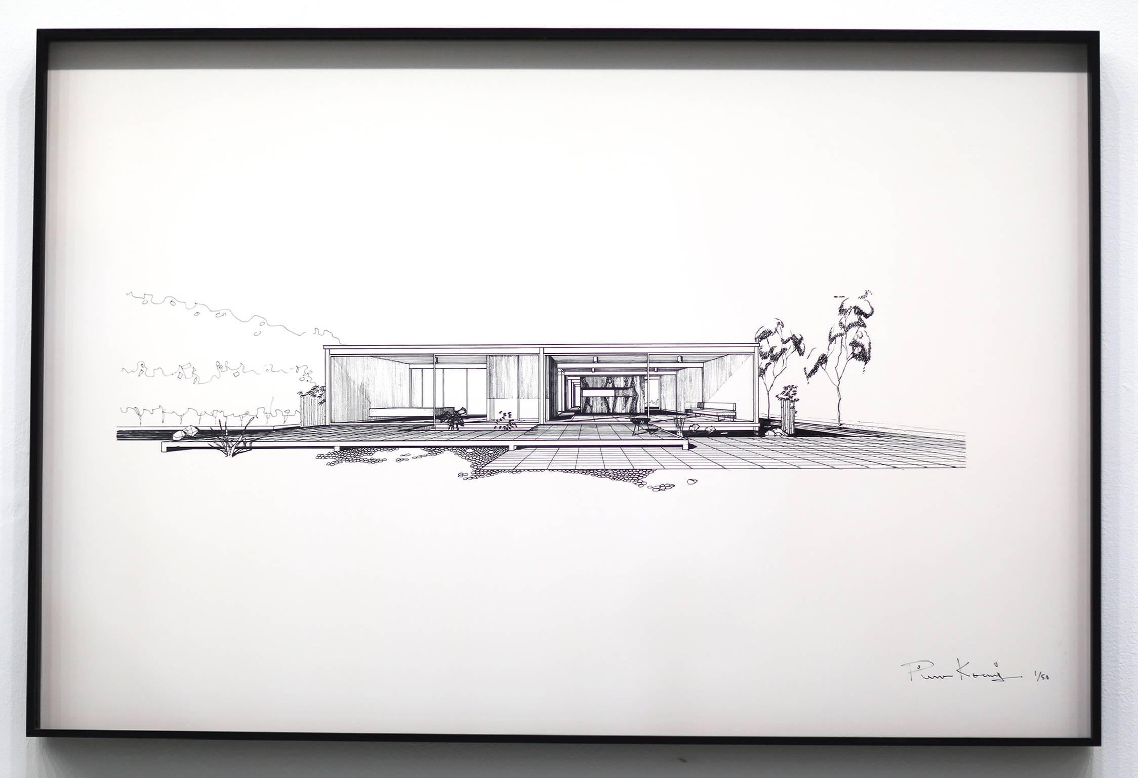 Pierre Koenig, Rendering of Case Study House 21, Framed Photographic Print, 1958 In Excellent Condition For Sale In Los Angeles, CA