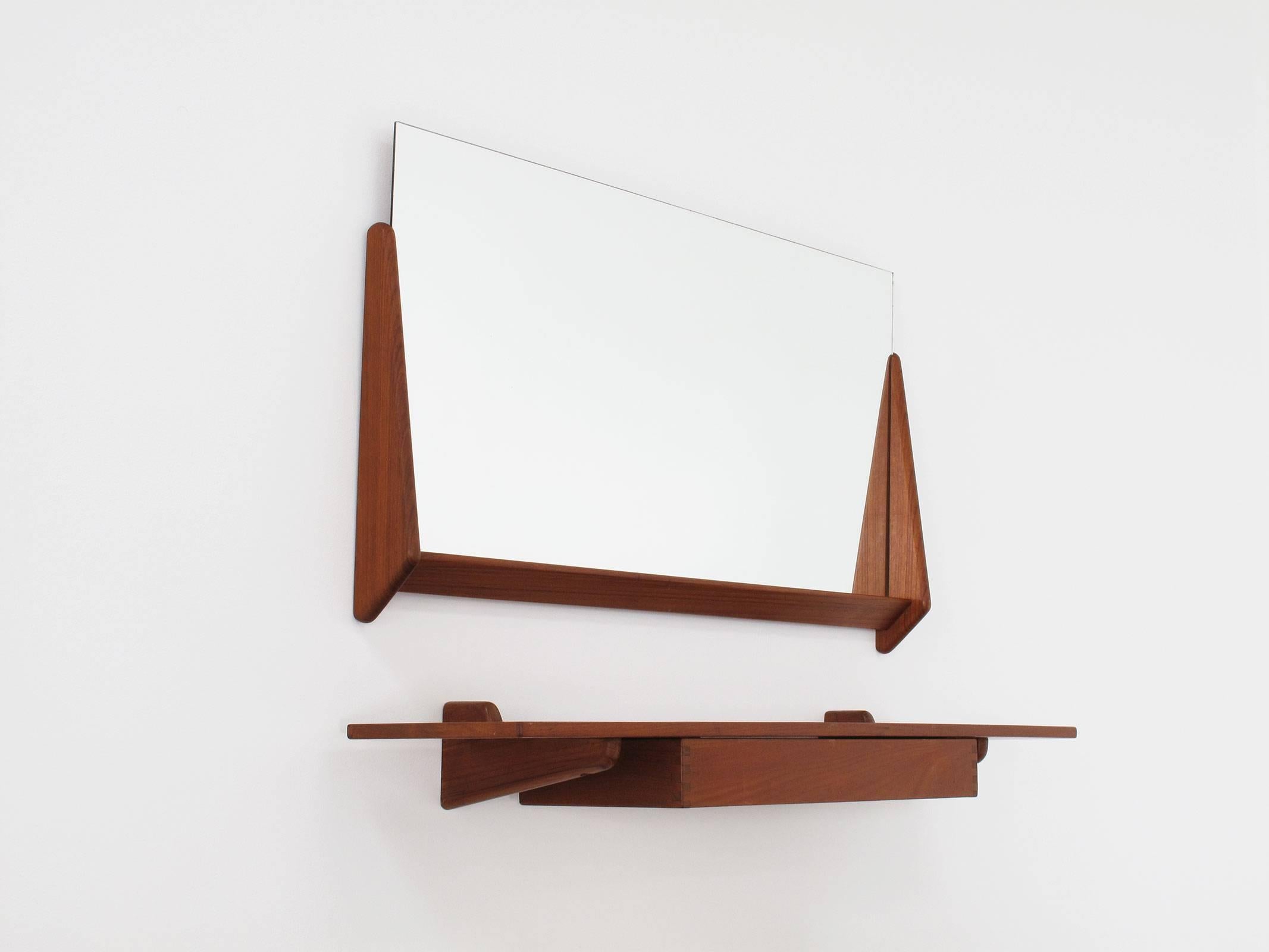 Aksel Kjersgaard Wall Mirror and Floating Shelf, Teak Wood, 1960s, Danish 3