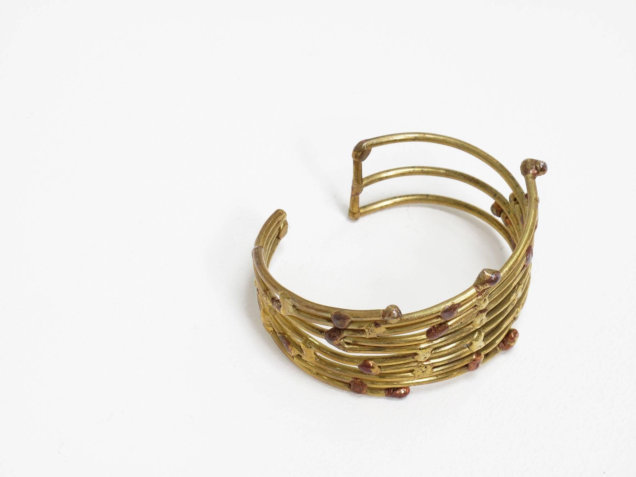 Hand-Crafted Handmade Vintage Copper and Brass Cuff Bracelet For Sale