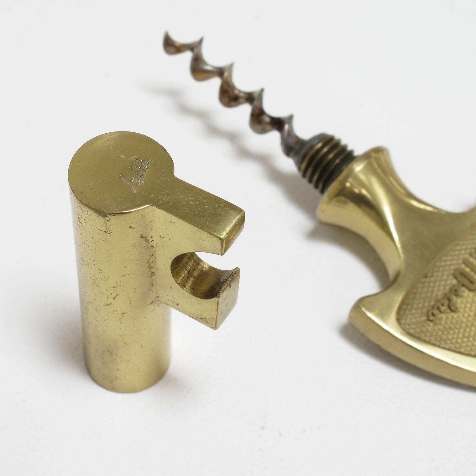 Carl Auböck Bottle Opener Corkscrew Key Vintage Solid Brass Bar Tool For Sale 2