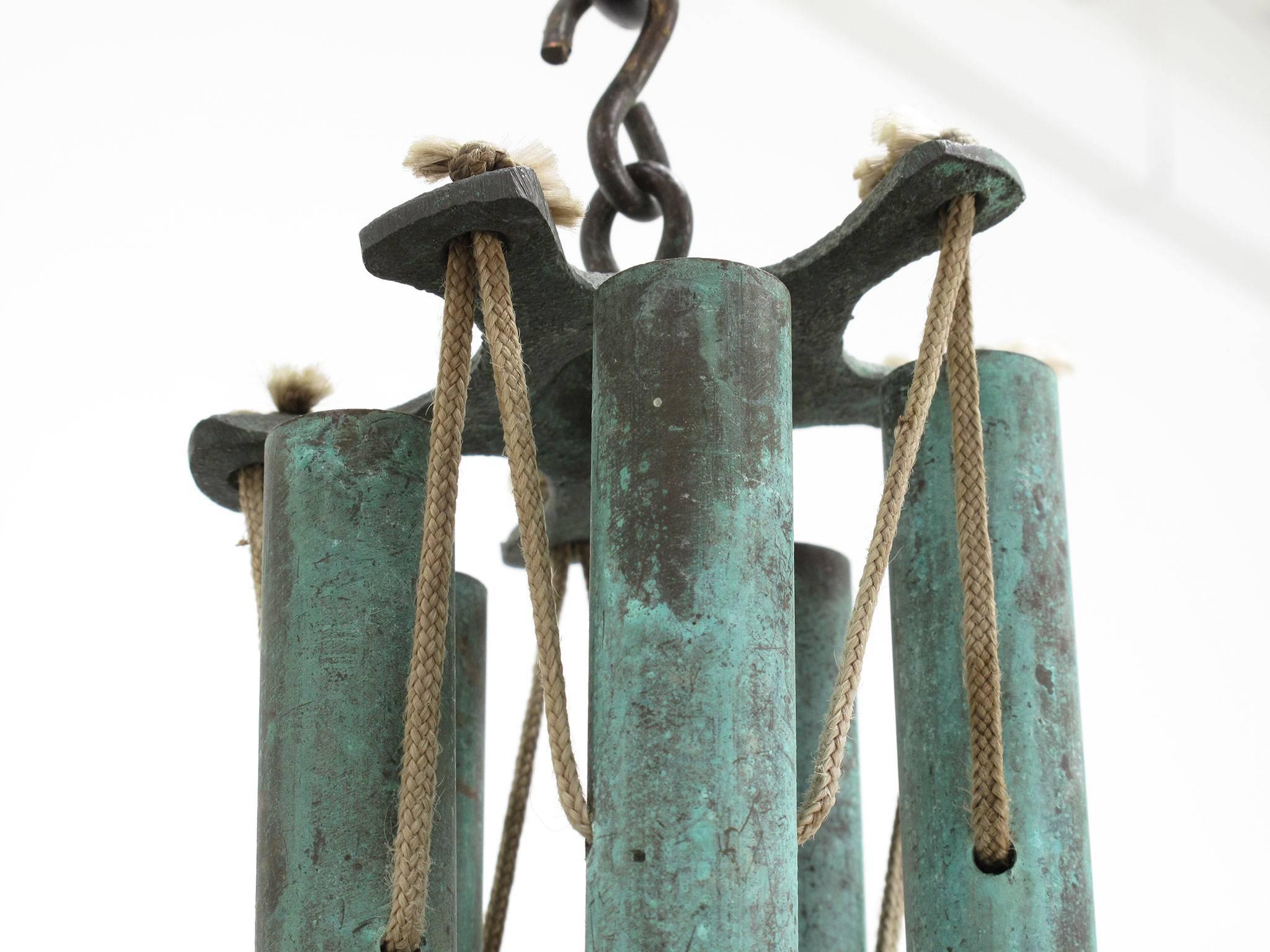 Patinated Modernist Solid Brass Wind Chimes