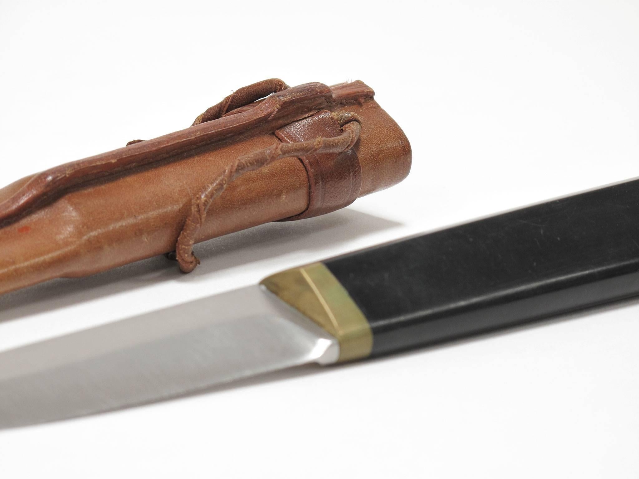 Tapio Wirkkala 'Puukko' Knife and Leather Sheath, 1960s In Excellent Condition For Sale In Los Angeles, CA