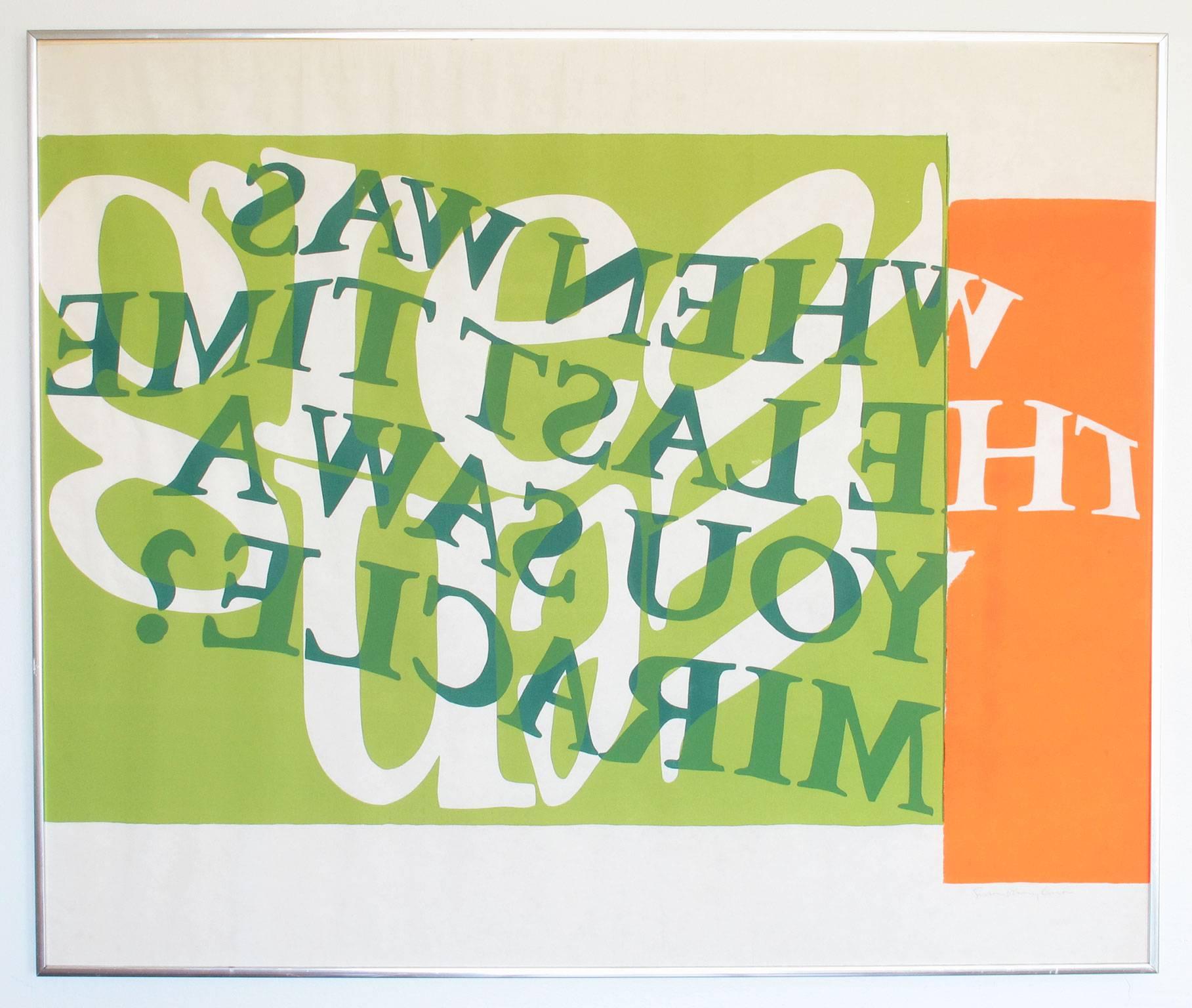 Sister Mary Corita Kent 'green up', 1966, Signed Serigraph In Good Condition In Los Angeles, CA