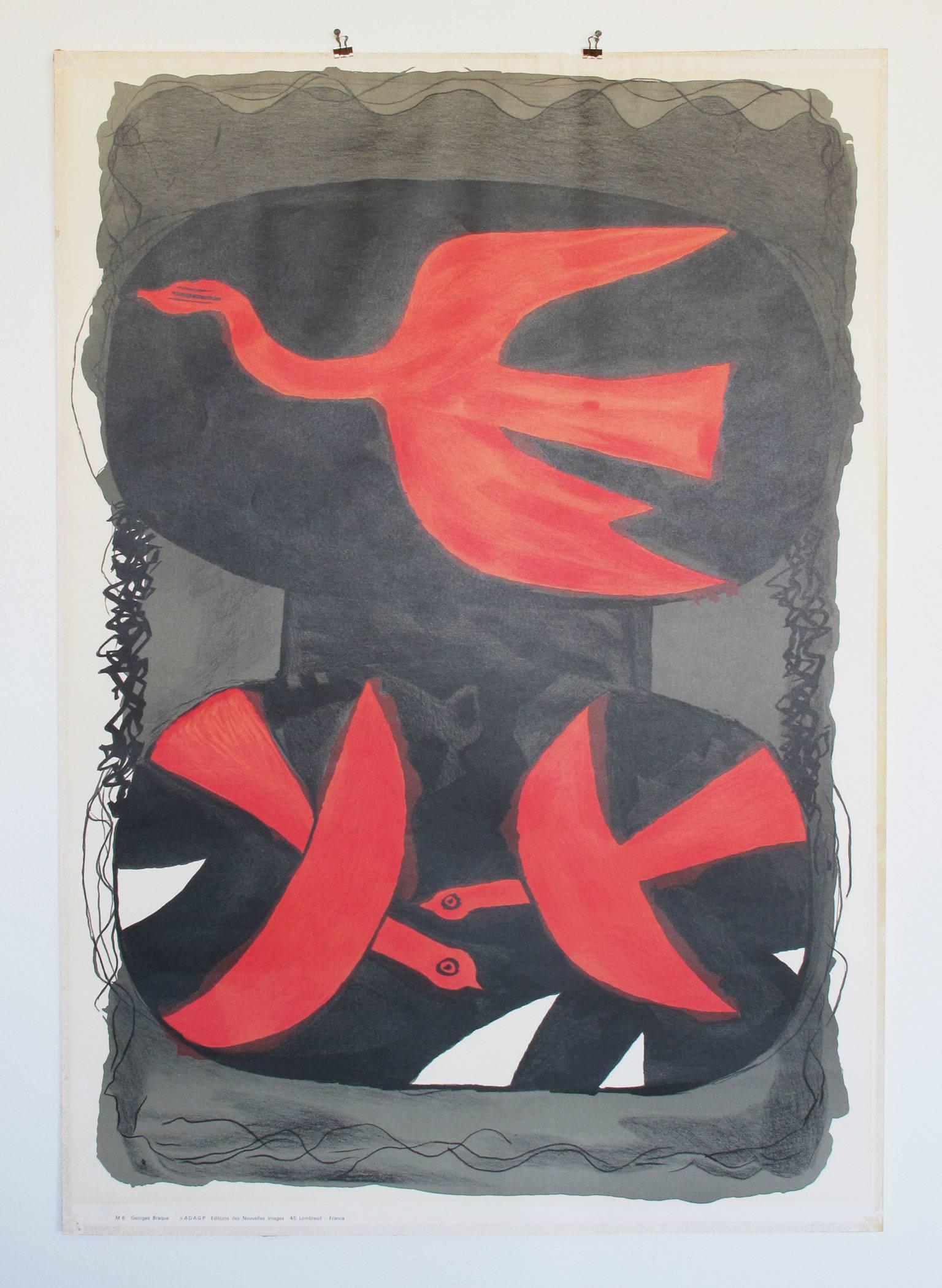 Georges Braque, 'Three Birds, ' 1960s Vintage Lithograph Poster For Sale 3